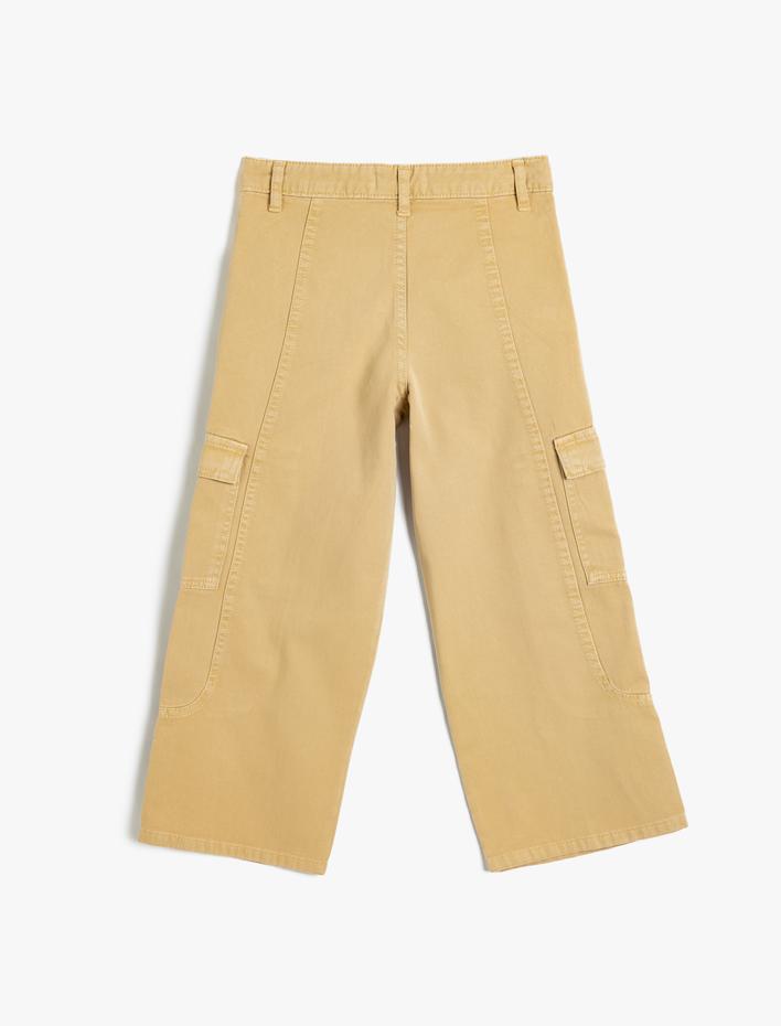Kız Çocuk Kargo Kot Pantolon Bol Paça Pamuklu - Wide Leg Jean