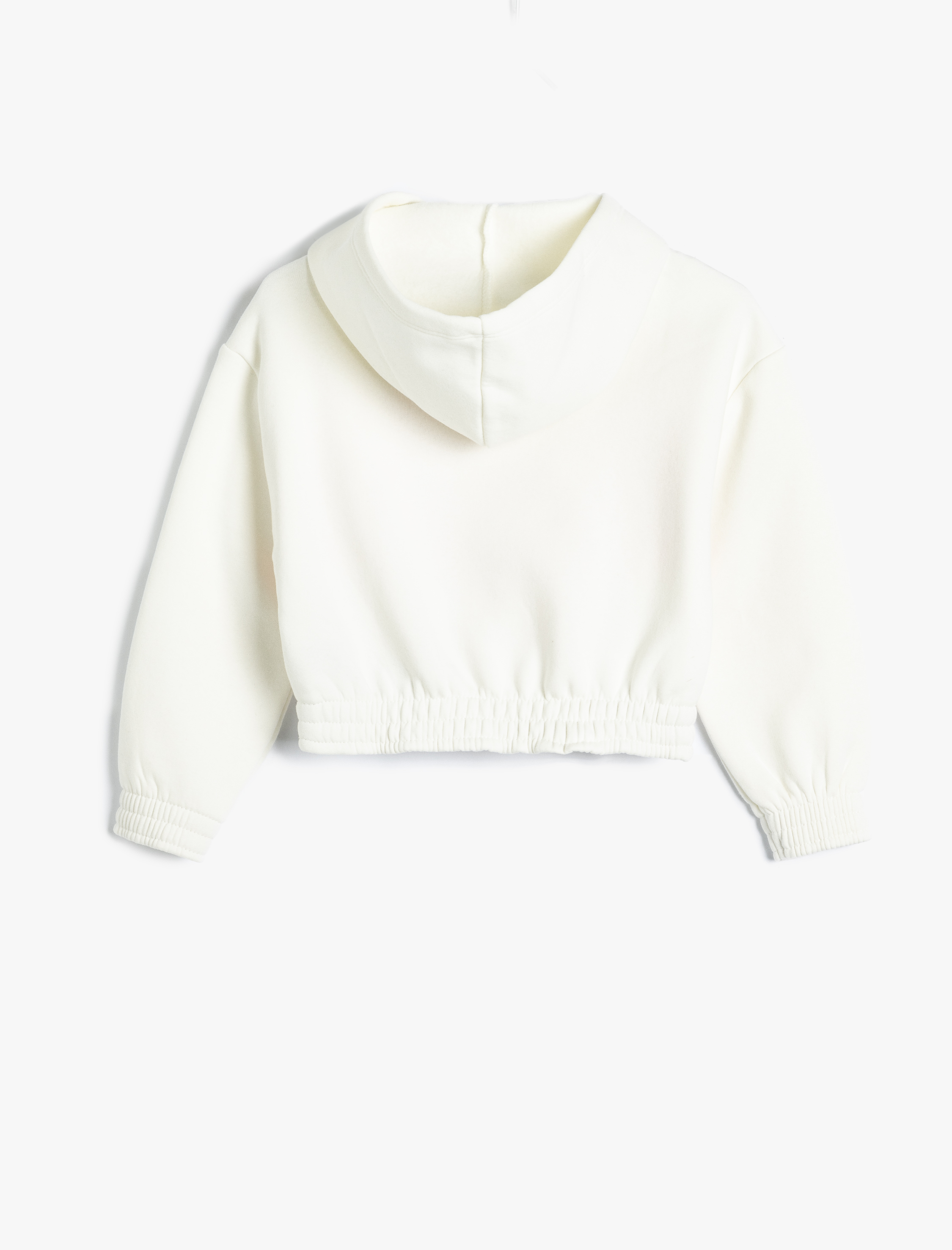  Kız Çocuk Kapşonlu Crop Sweatshirt Pamuklu Slogan Baskılı Şardonlu