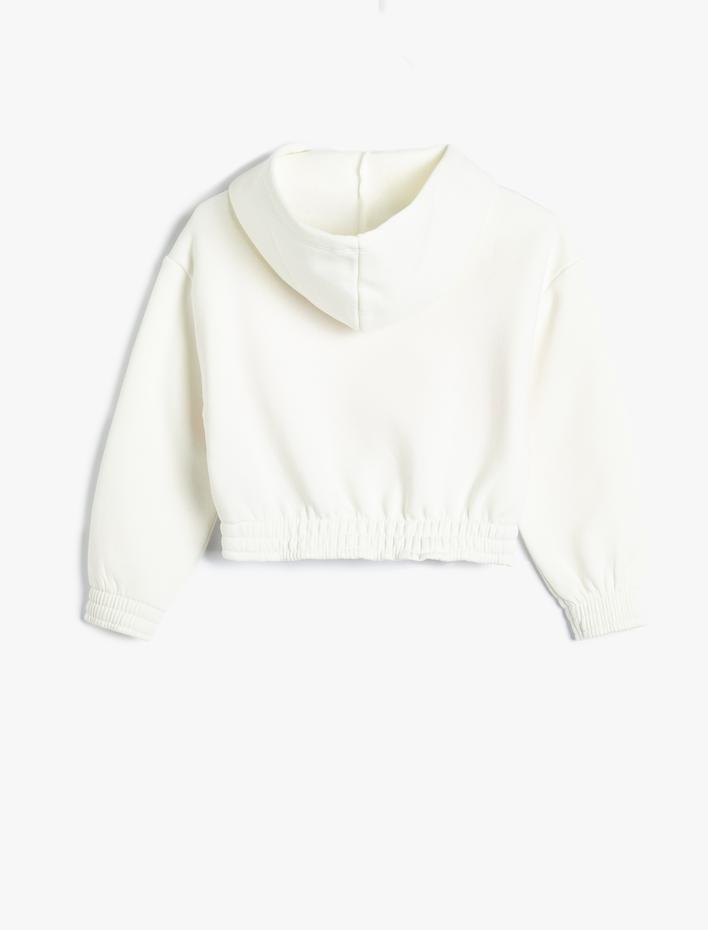 Kız Çocuk Kapşonlu Crop Sweatshirt Pamuklu Slogan Baskılı Şardonlu