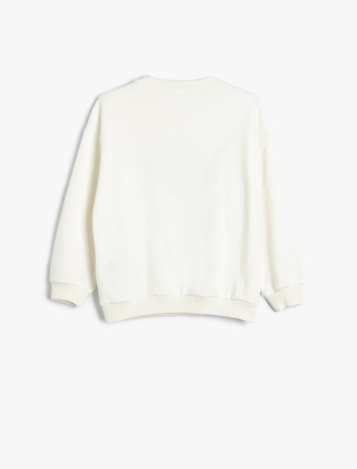 Kız Çocuk Sweatshirt Slogan Baskılı Uzun Kollu Bisiklet Yaka Pamuklu Şardonlu