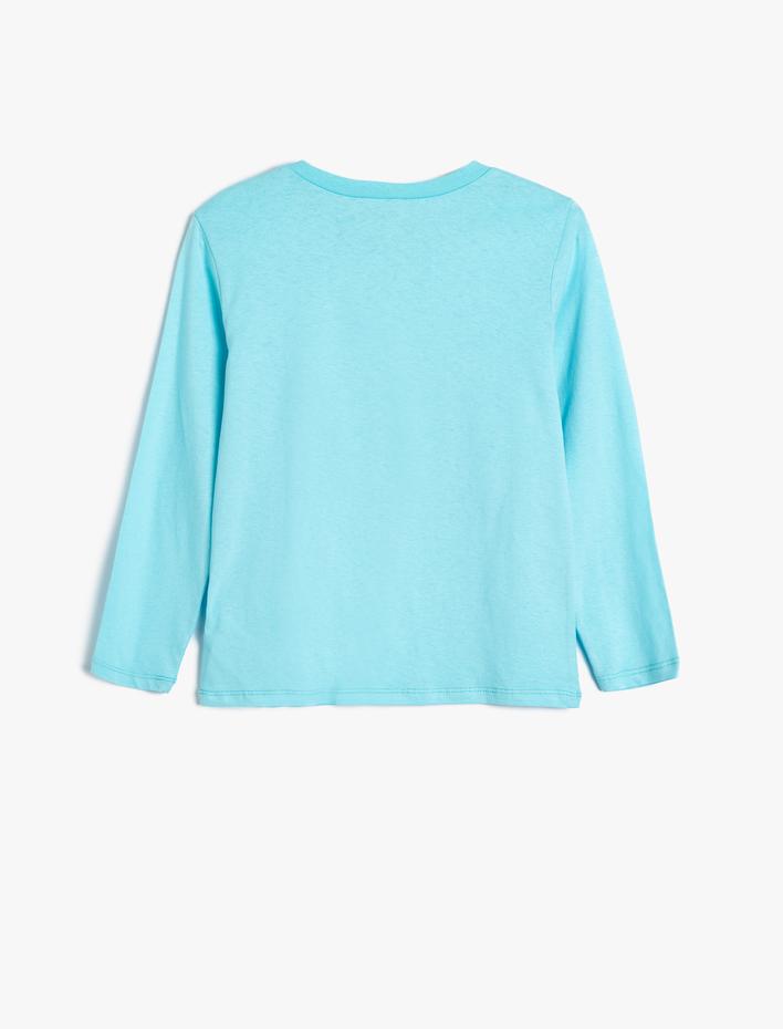 Kız Çocuk Tişört Uzun Kollu Gezegen Baskılı Bisiklet Yaka Pamuklu