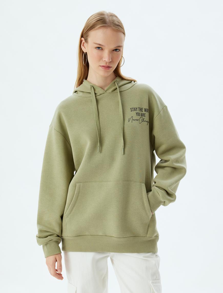   Oversize Kapüşonlu Sweatshirt Arkası Baskılı Kanguru Cepli