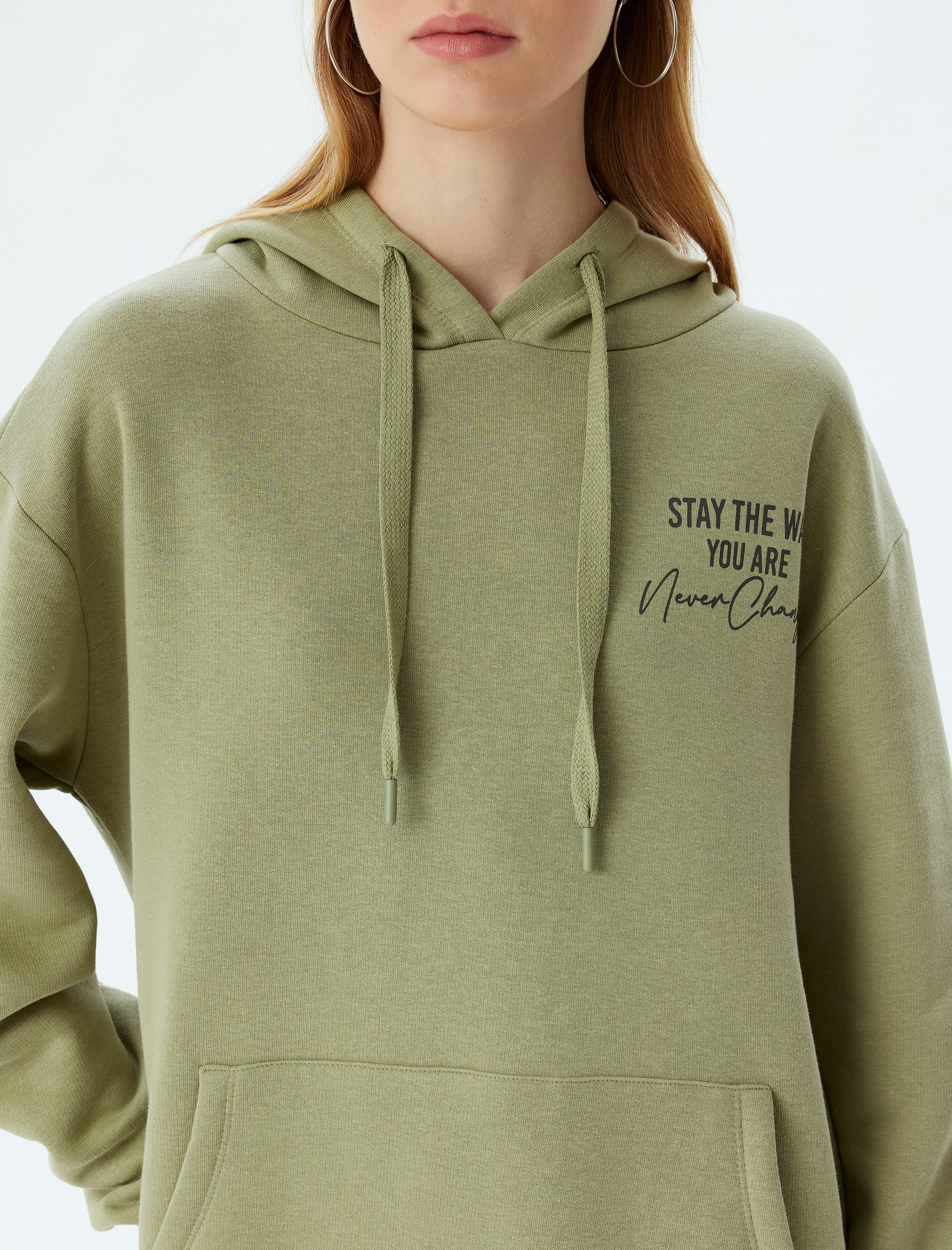   Şardonlu Oversize Kapüşonlu Sweatshirt Arkası Baskılı Kanguru Cepli