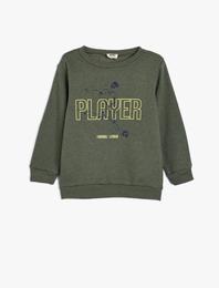 Sweatshirt Uzun Kollu Bisiklet Yaka Futbol Temalı Baskı Detaylı