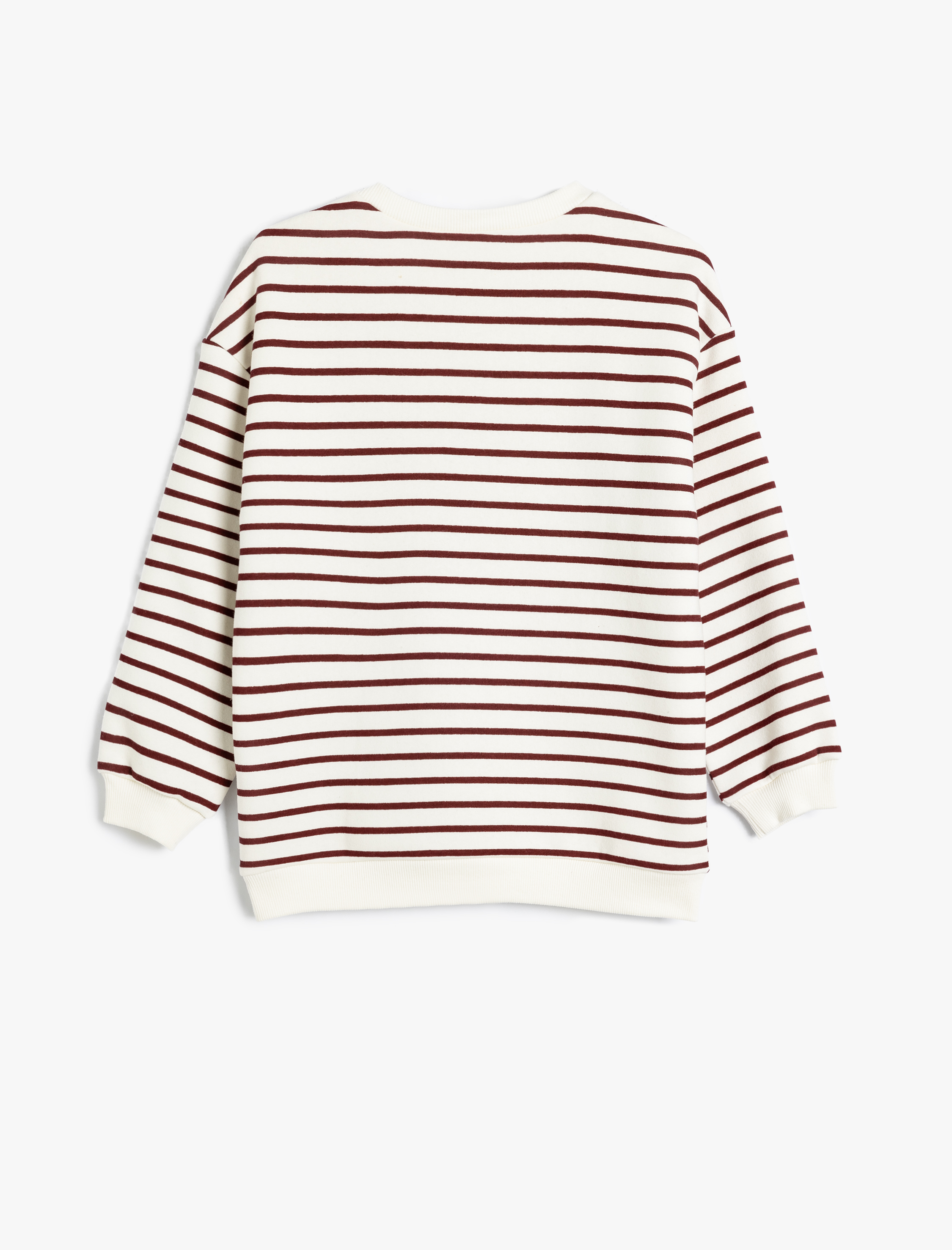 Kız Çocuk Basic Çizgili Sweatshirt Uzun Kollu Bisiklet Yaka Pamuklu Şardonlu