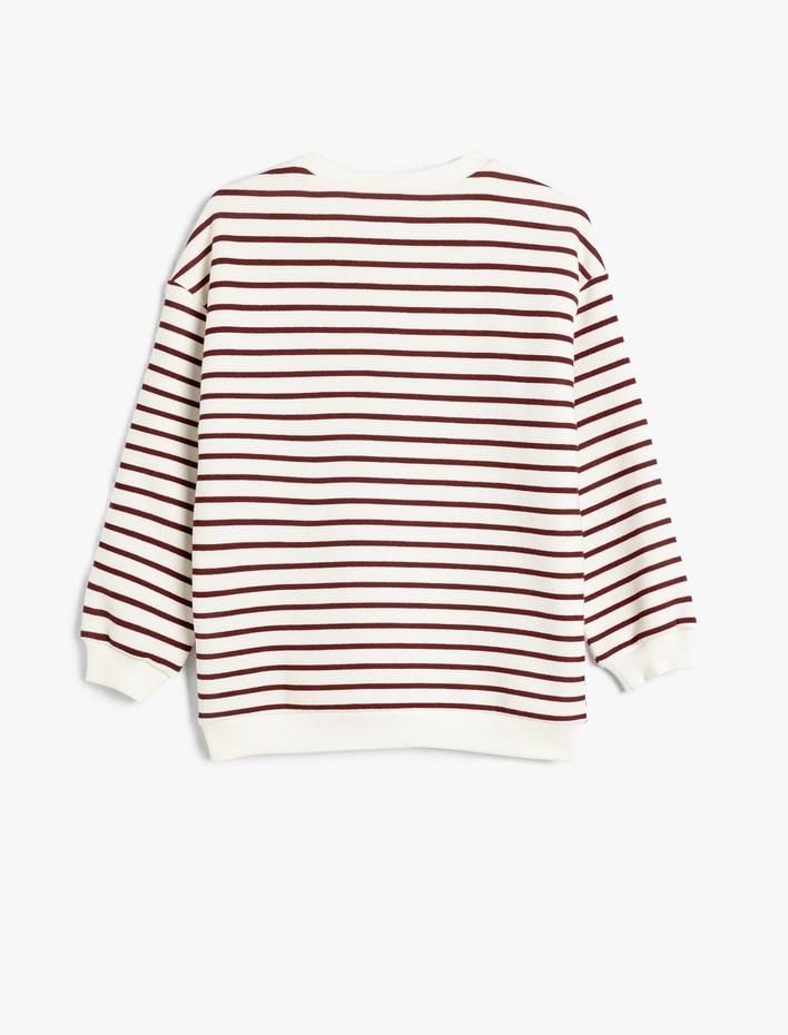 Kız Çocuk Basic Çizgili Sweatshirt Uzun Kollu Bisiklet Yaka Pamuklu Şardonlu