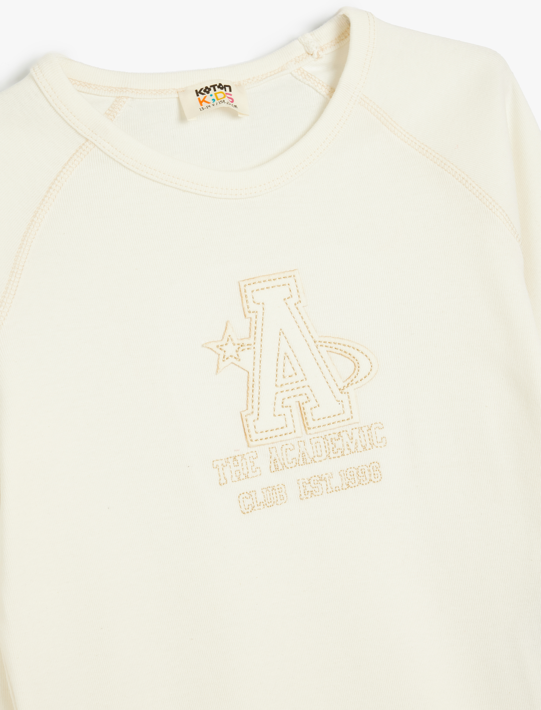  Kız Çocuk Tişört Uzun Kollu Aplike Detaylı Bisiklet Yaka Pamuklu