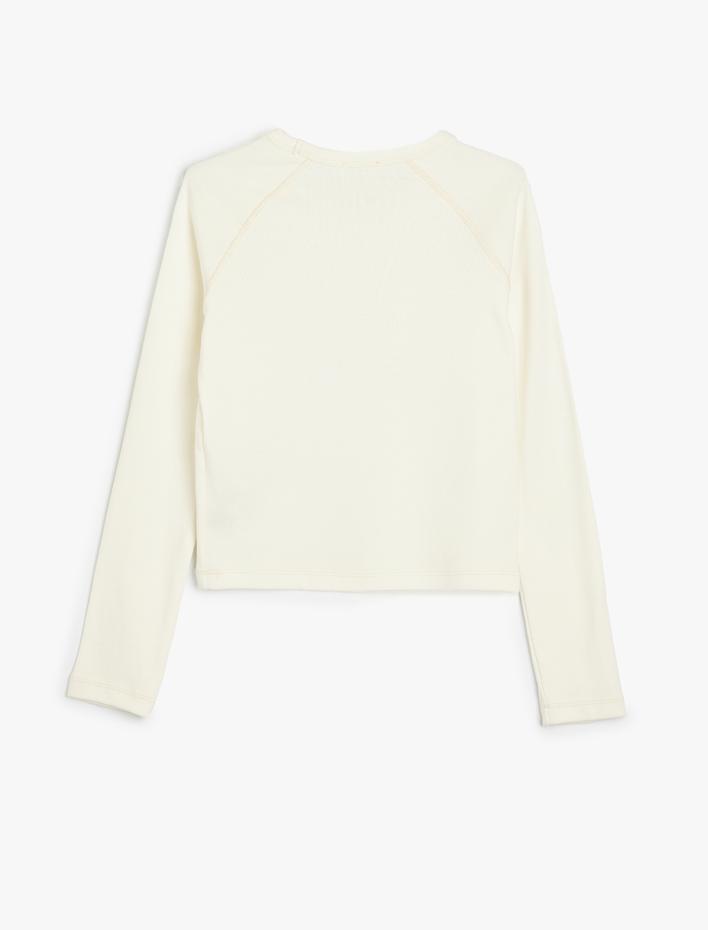 Kız Çocuk Tişört Uzun Kollu Aplike Detaylı Bisiklet Yaka Pamuklu