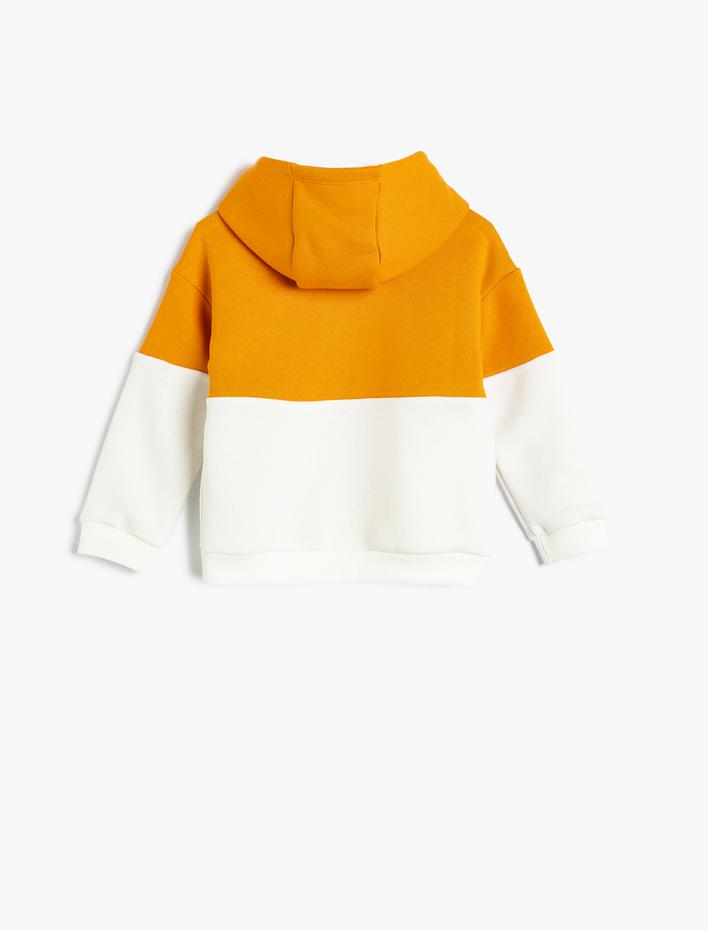 Erkek Bebek Kapşonlu Sweatshirt Renk Bloklu Slogan Baskılı Şardonlu