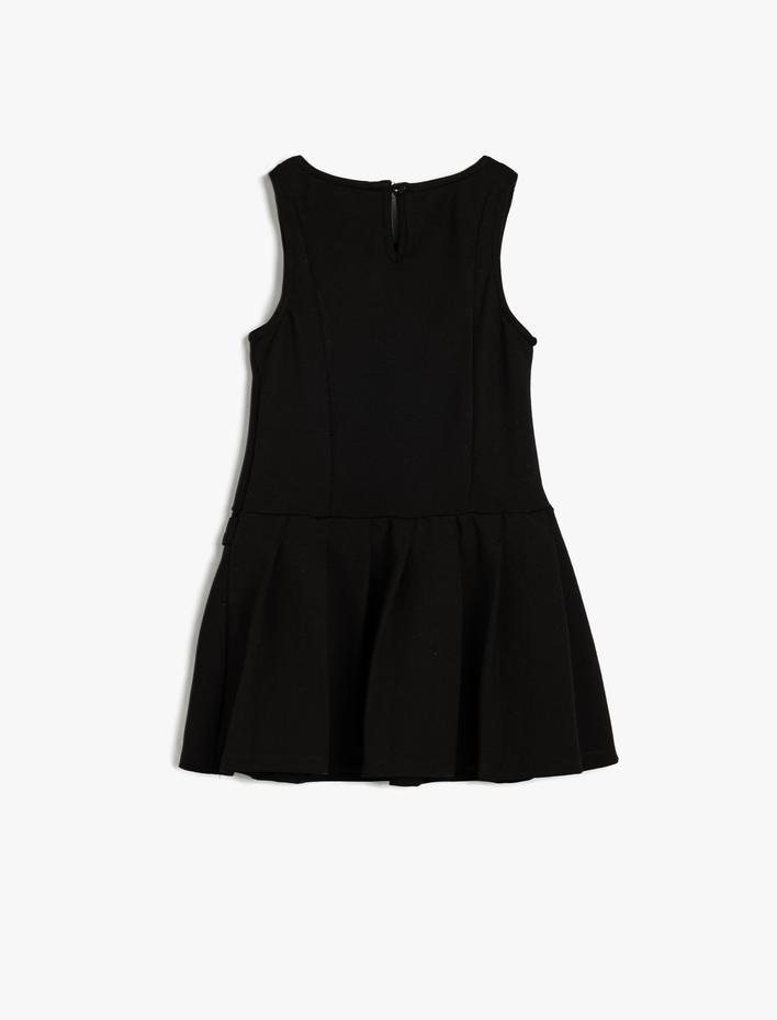 Kız Çocuk Jile Elbise Kolsuz Yuvarlak Yaka Toka Detaylı Viskon Kumaş