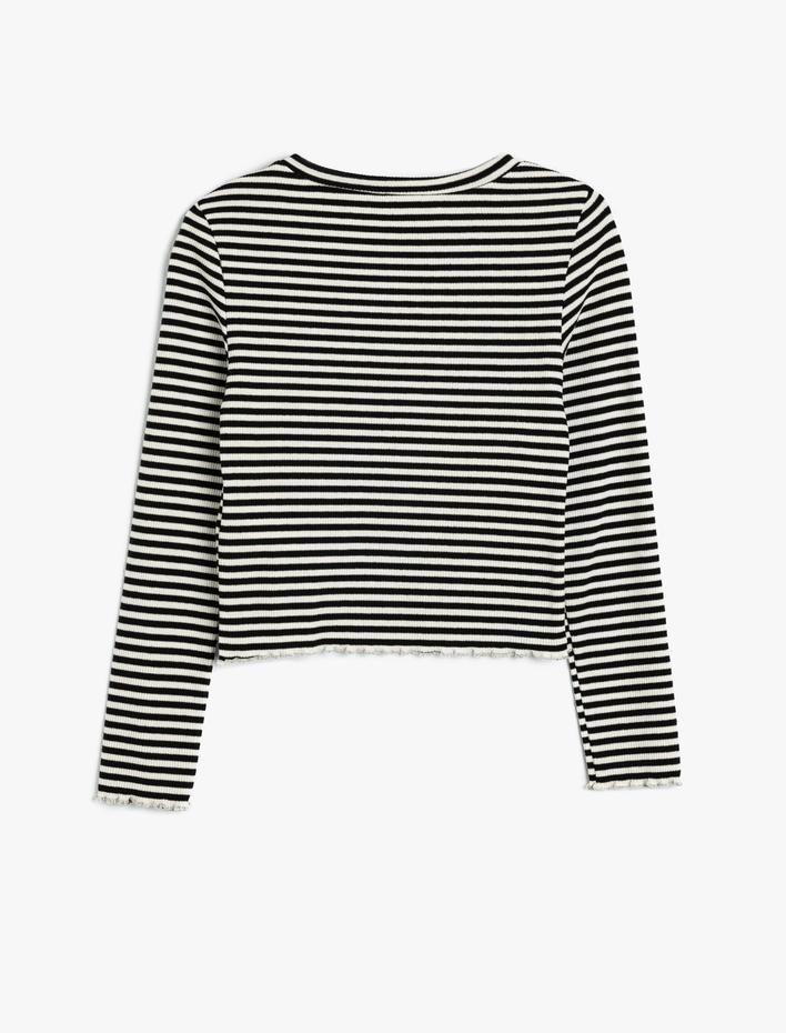 Kız Çocuk Çizgili Uzun Kollu Bisiklet Yaka Basic Tişört