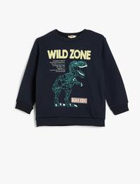 Dinozorlu Sweatshirt Bisiklet Yaka Uzun Kollu