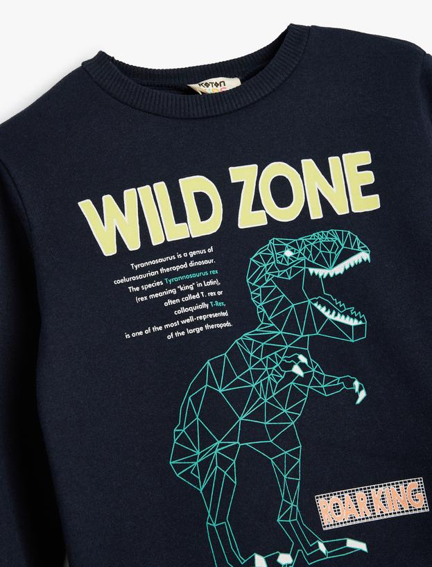 Dinozorlu Sweatshirt Bisiklet Yaka Uzun Kollu_2