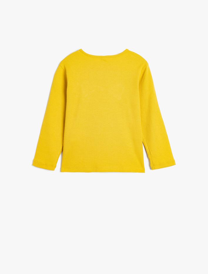 Erkek Bebek Tişört Uzun Kollu Bisiklet Yaka Kaşkorse Aslan İşleme Detaylı Pamuklu