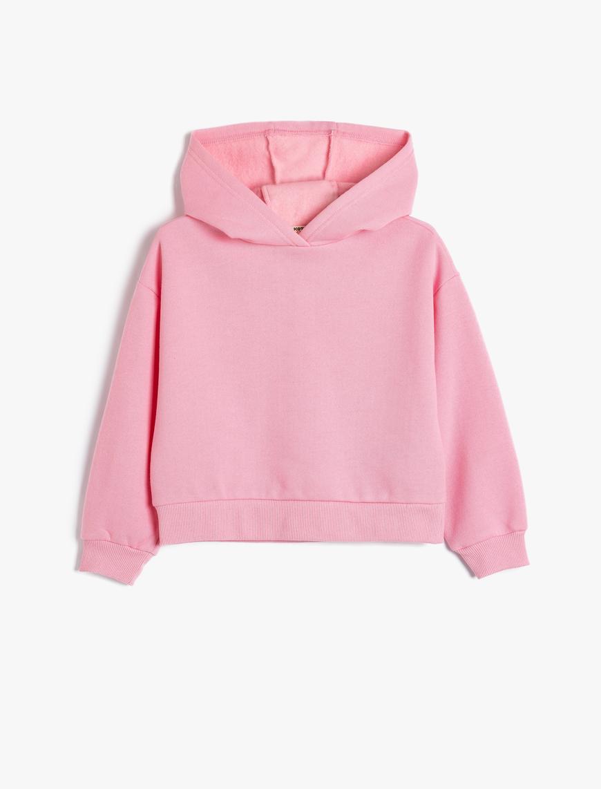  Kız Çocuk Basic Kapşonlu Sweatshirt Uzun Kollu Pamuklu