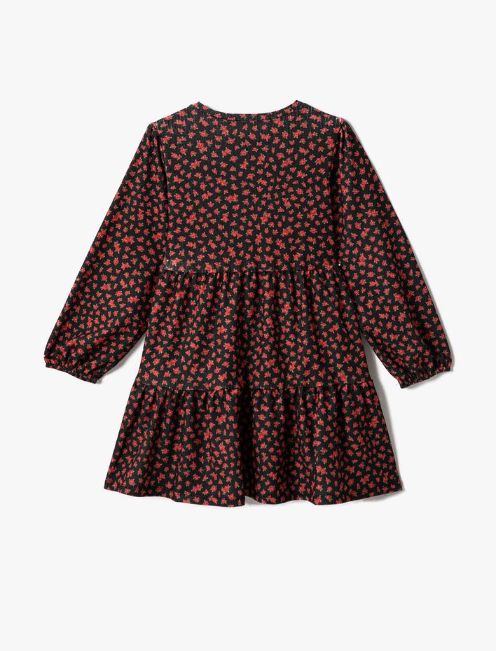 Kız Çocuk Çiçekli Elbise Uzun Kollu Bisiklet Yaka