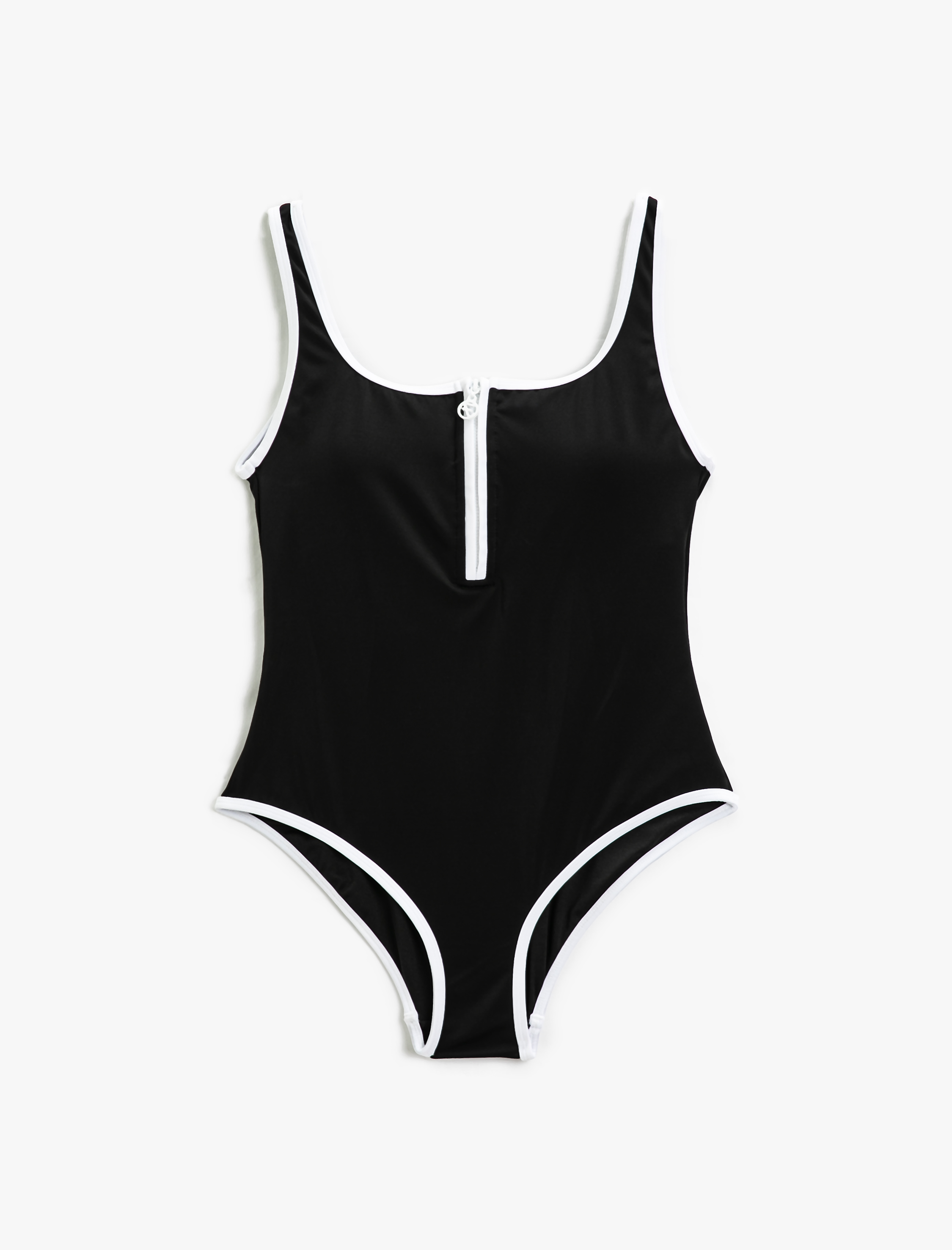   Yüzücü Mayosu U Yaka Kaplı Önü Fermuarlı Biye Detaylı