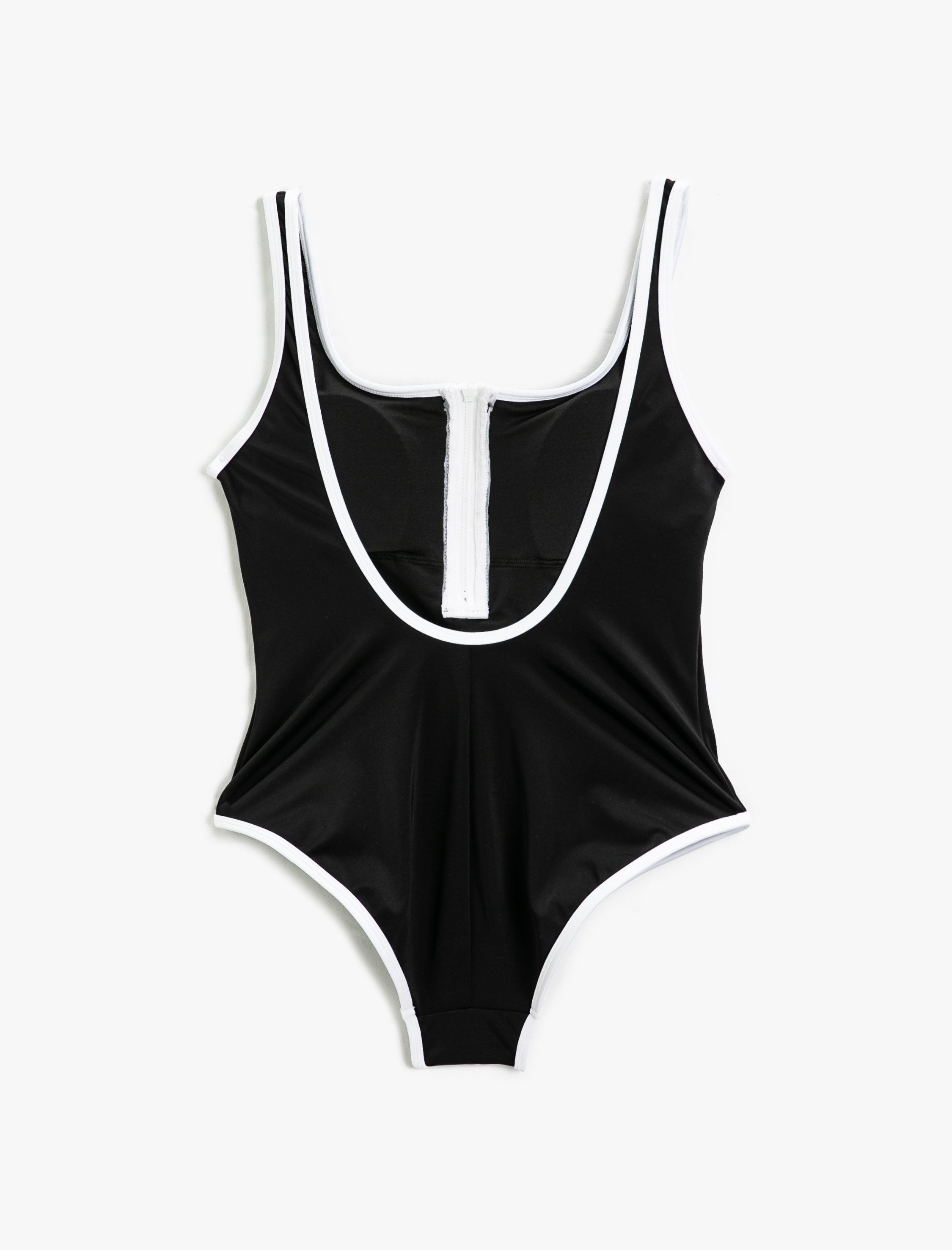   Yüzücü Mayosu U Yaka Kaplı Önü Fermuarlı Biye Detaylı