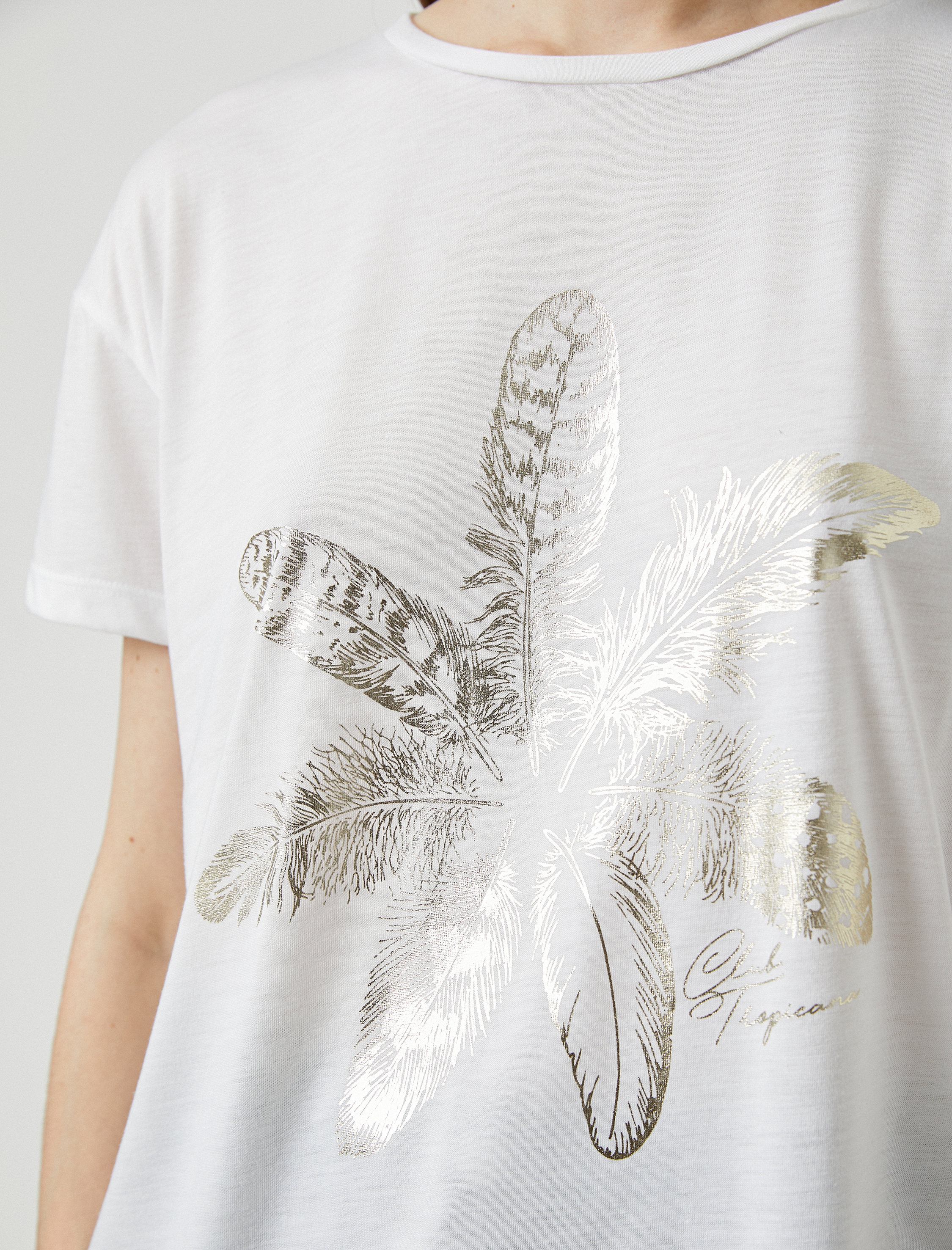   Parlak Baskılı Tişört Kısa Kollu Bisiklet Yaka