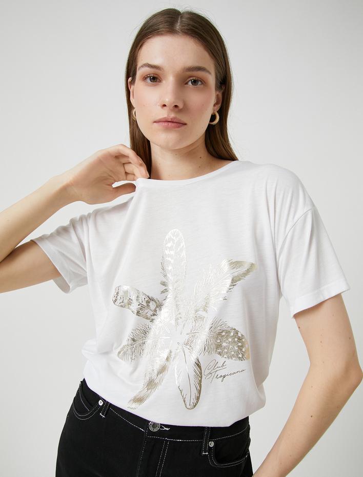  Parlak Baskılı Tişört Kısa Kollu Bisiklet Yaka