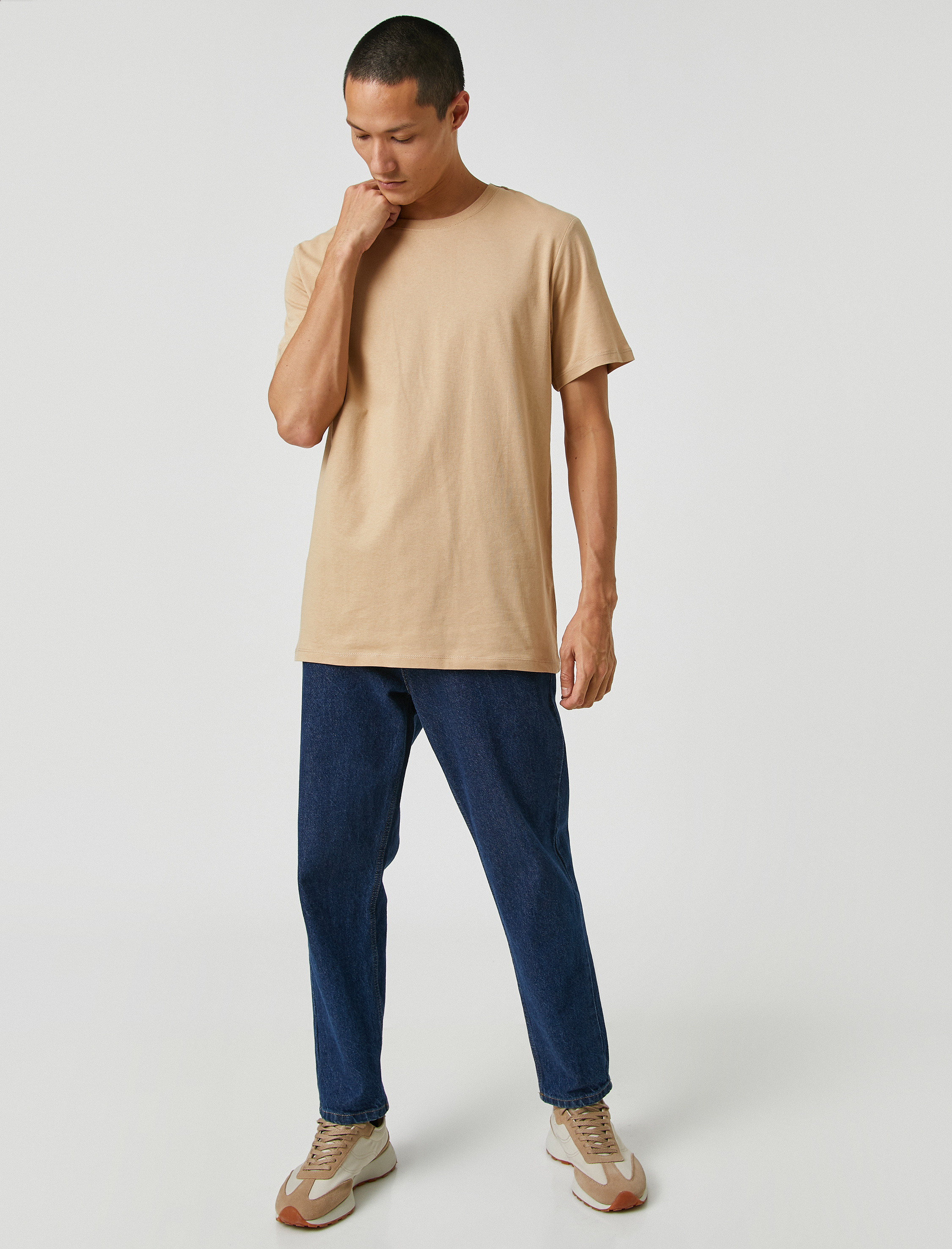 Basic Tişört Slim Fit Bisiklet Yaka Kısa Kollu Pamuklu