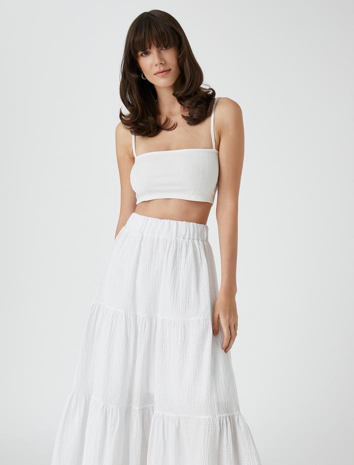  Katlı Uzun Etek A Kesim Beli Lastikli