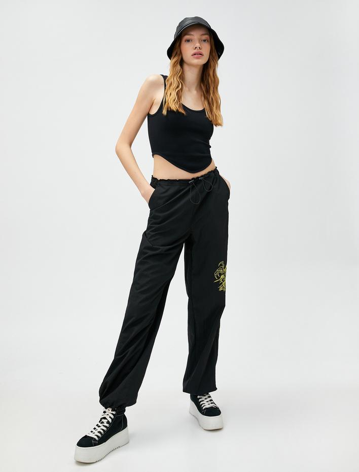  Dragon Baskılı Paraşüt Pantolon Beli ve Paçası Büzgülü