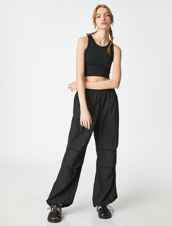  Halter Yaka Atlet Crop Basic Kolsuz Fitilli