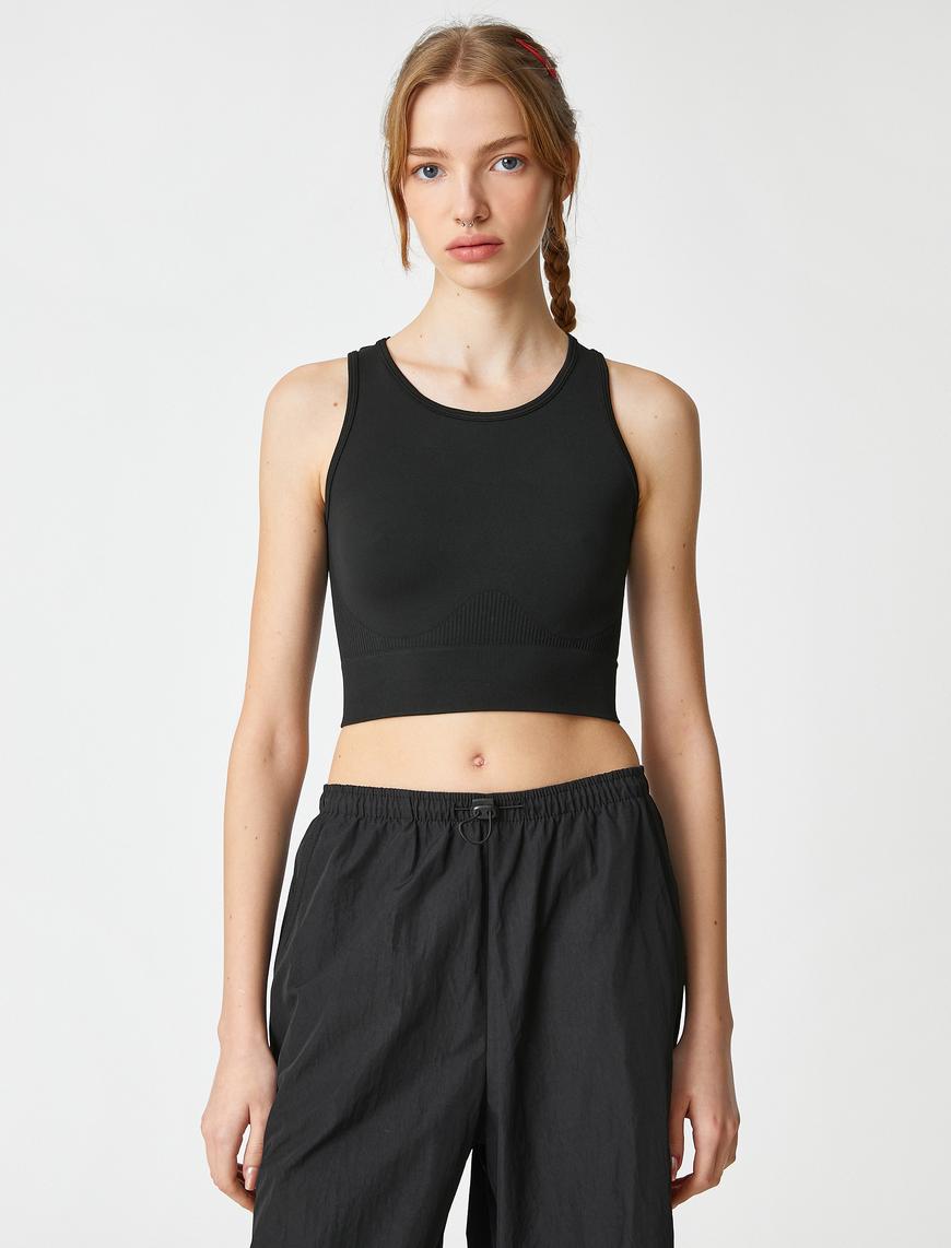   Halter Yaka Atlet Crop Basic Kolsuz Fitilli