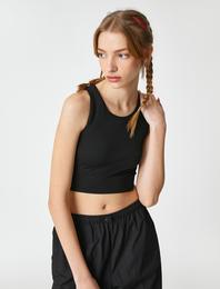 Halter Yaka Atlet Crop Basic Kolsuz Fitilli