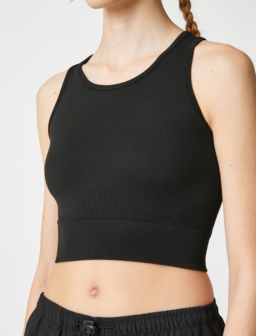   Halter Yaka Atlet Crop Basic Kolsuz Fitilli