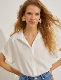 Dantel Yaka Gömlek Kısa Kollu