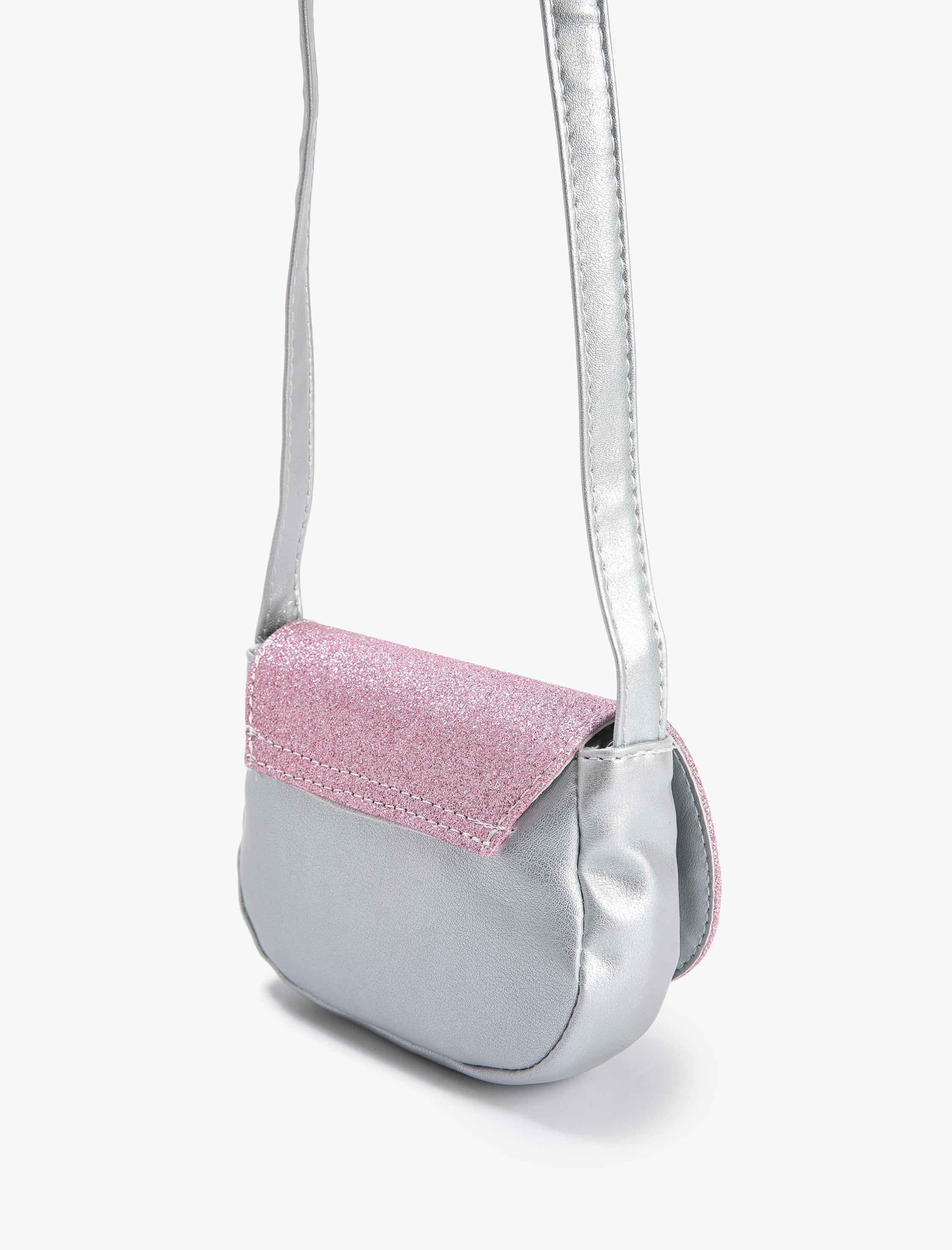  Kız Çocuk Kapaklı Omuz Çantası Simli Yıldız Aplike Detaylı