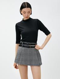 Fitilli Tişört Dik Yaka Kısa Kollu