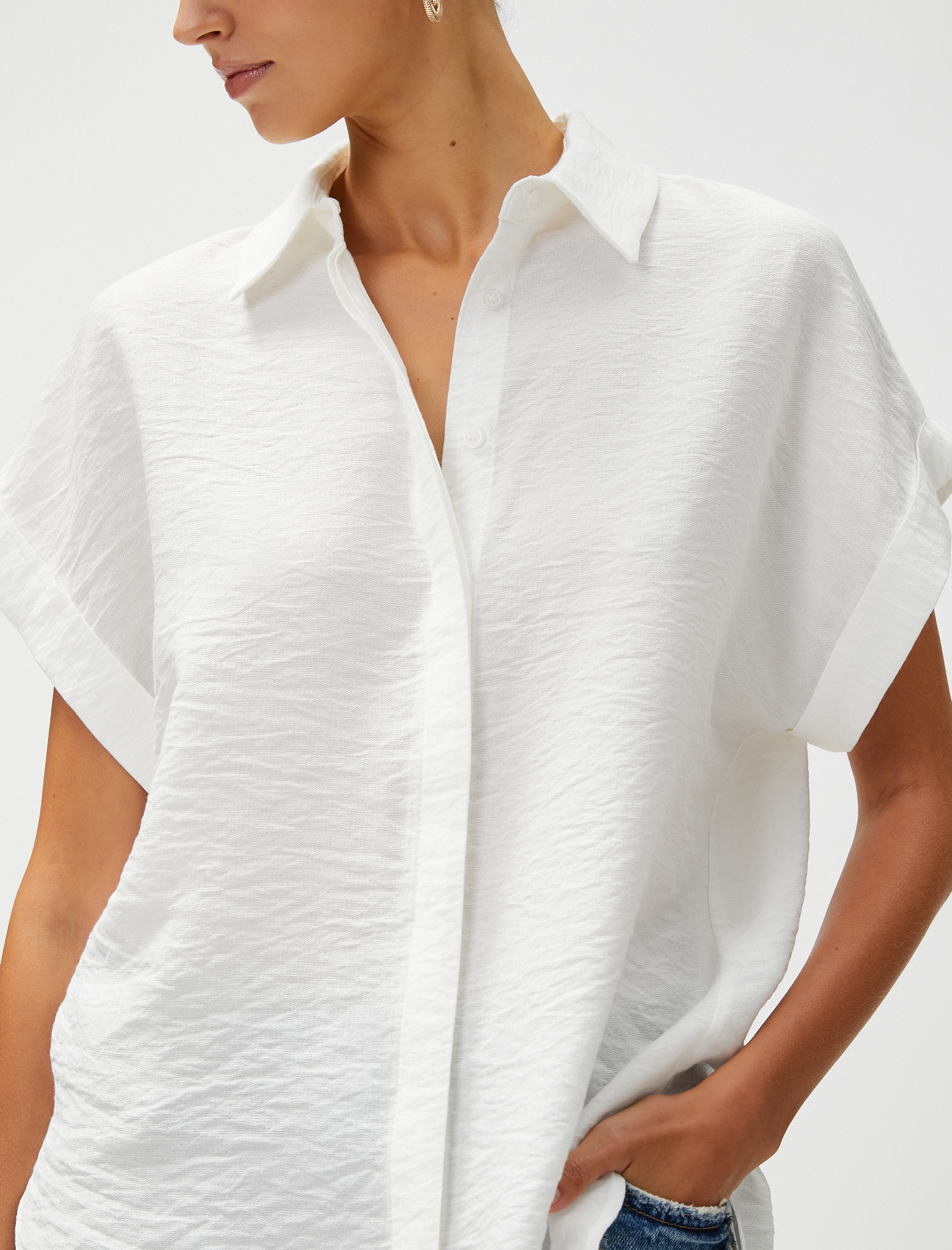   Kısa Kollu Gömlek Gizli Düğmeli