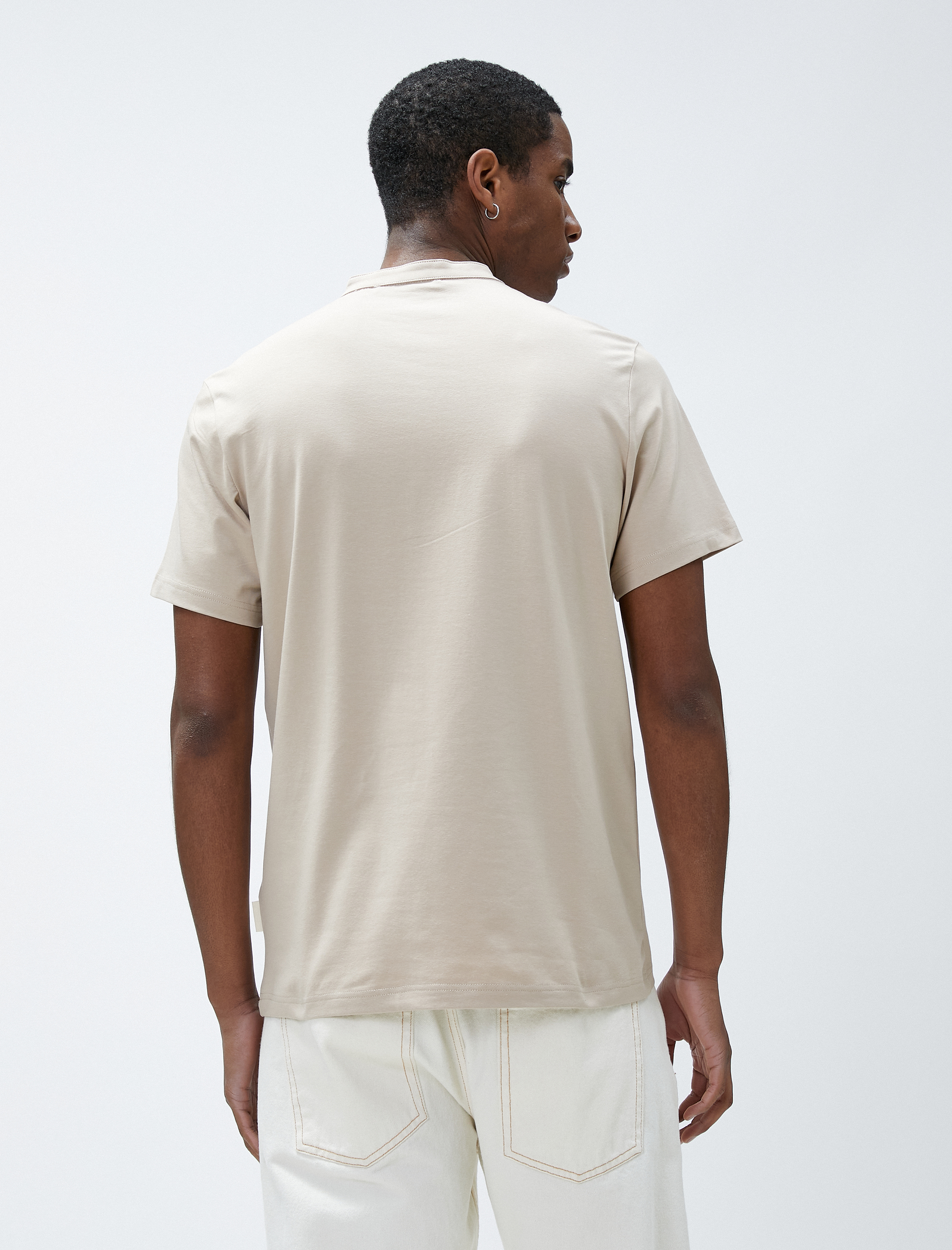   Hakim Yaka Tişört Düğmeli Dar Kesim Pamuklu