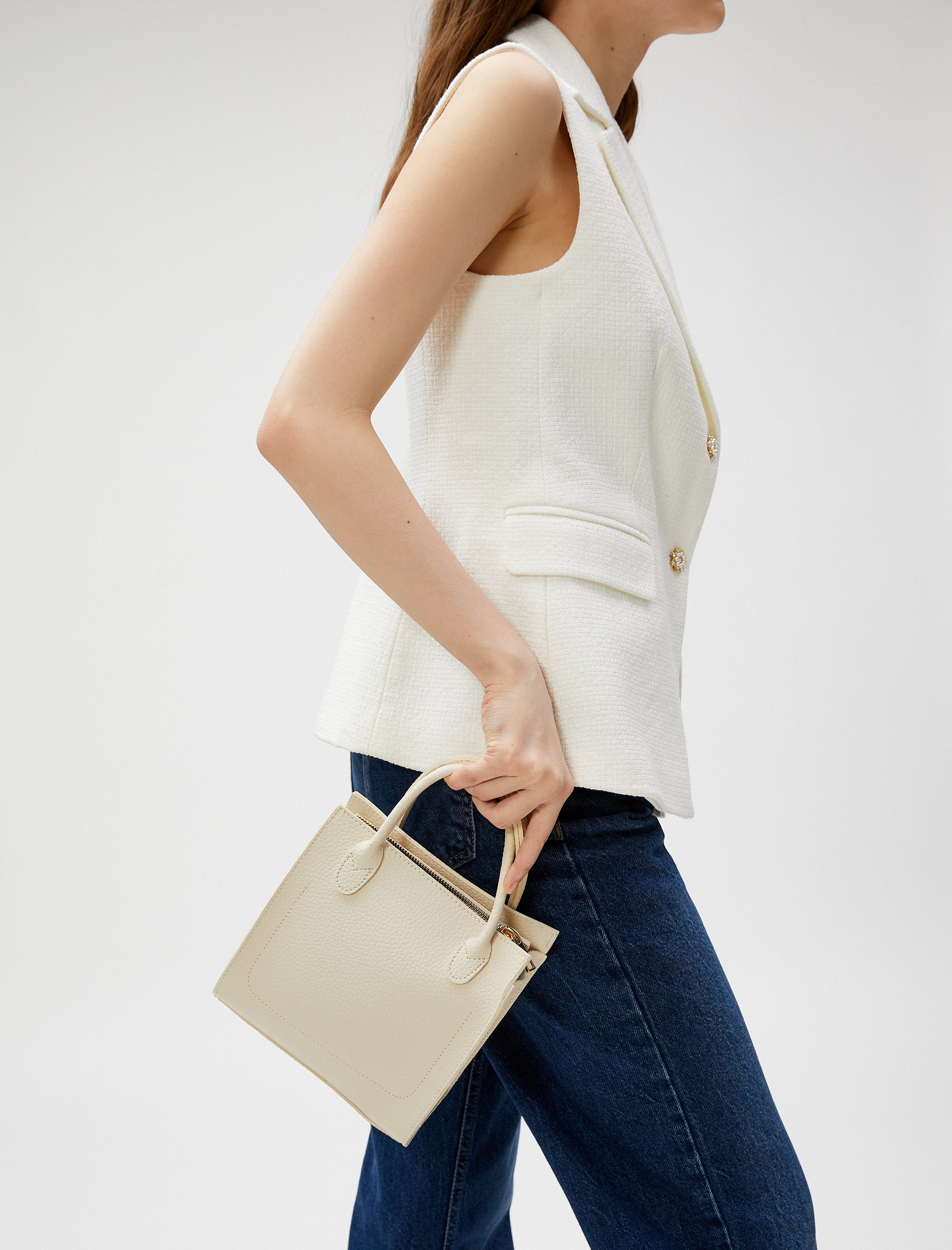  Kadın Tote Çanta Suni Deri Fermuarlı Askılı Tutma Saplı