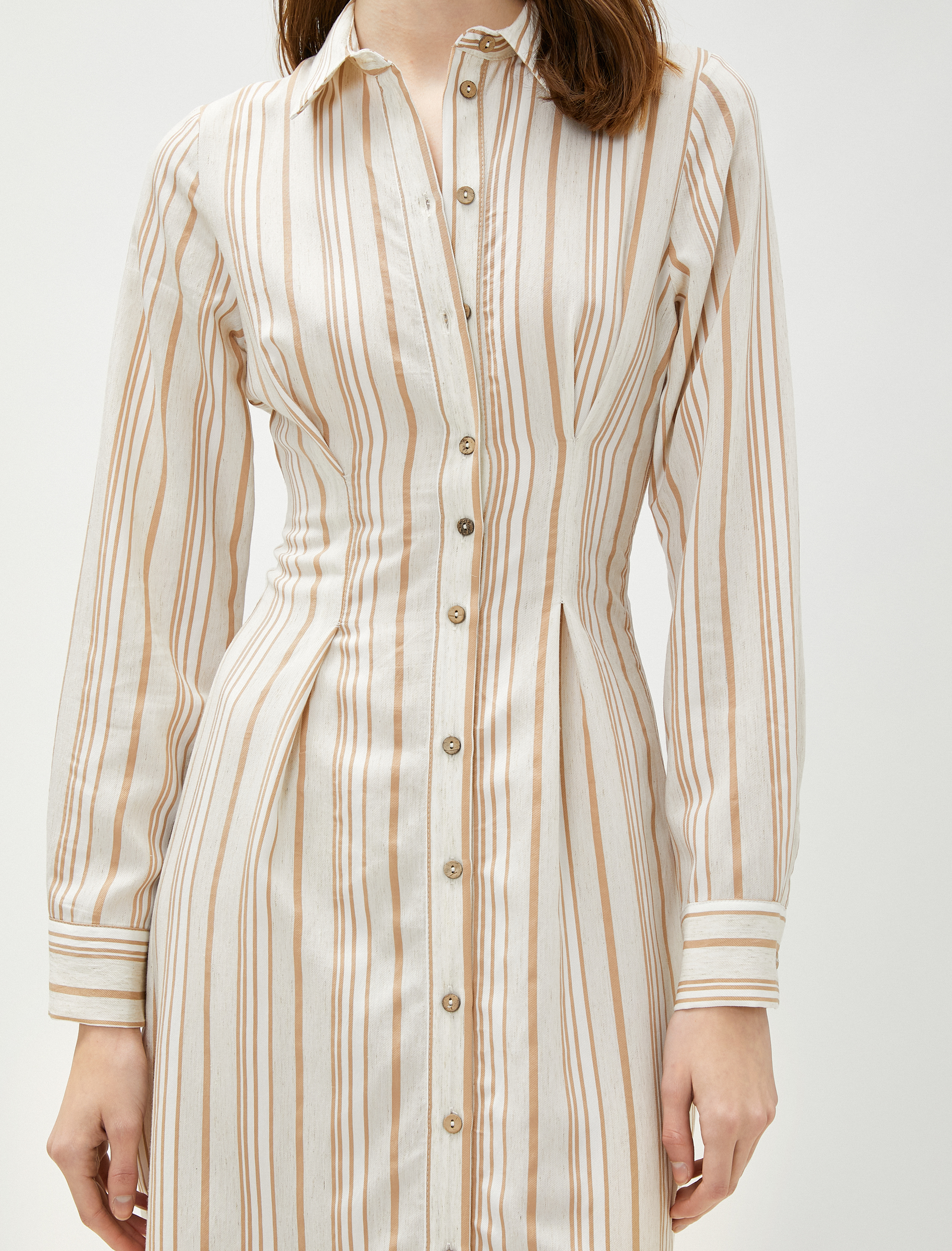   Gömlek Elbise Uzun Kollu Keten Karışımlı