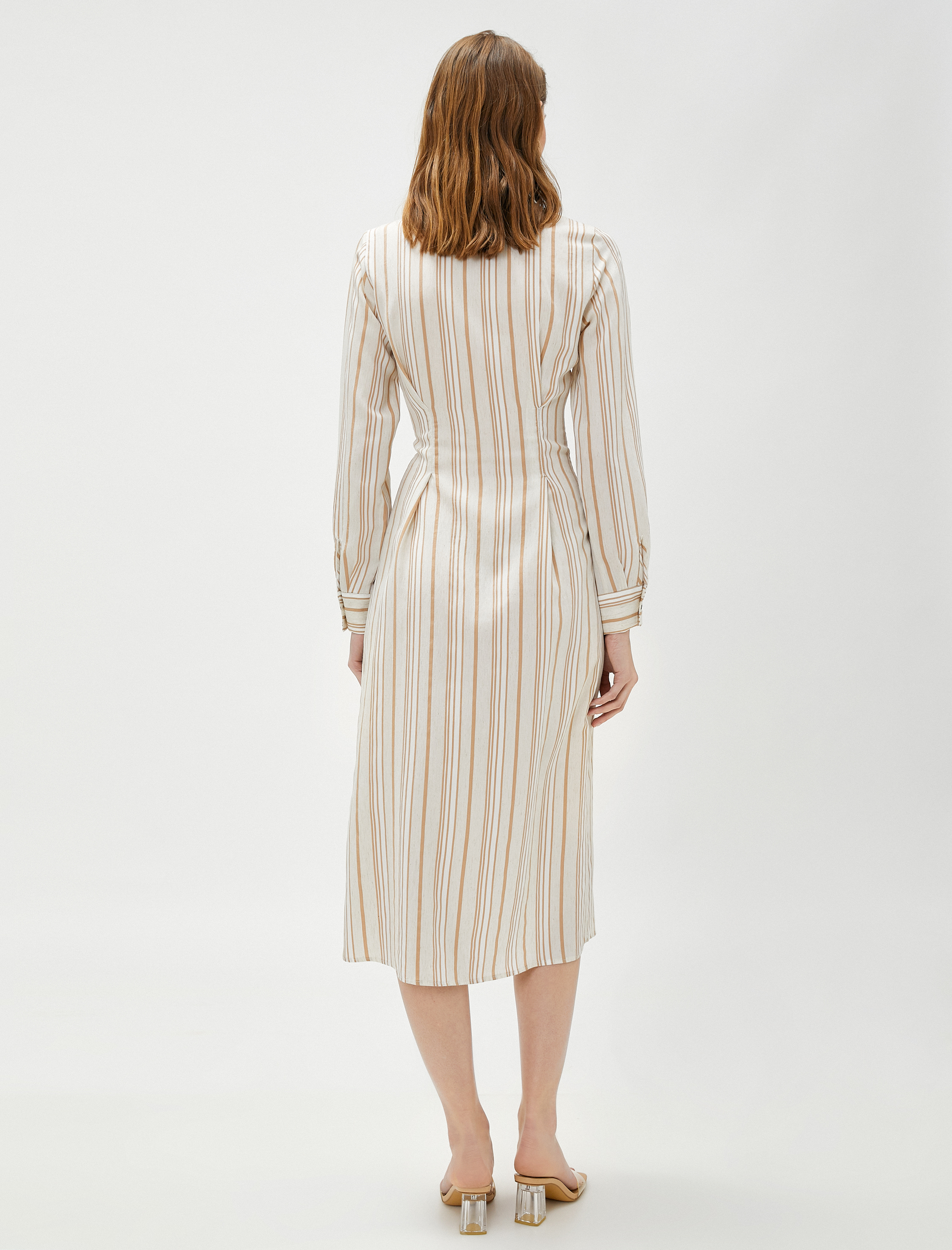   Gömlek Elbise Uzun Kollu Keten Karışımlı