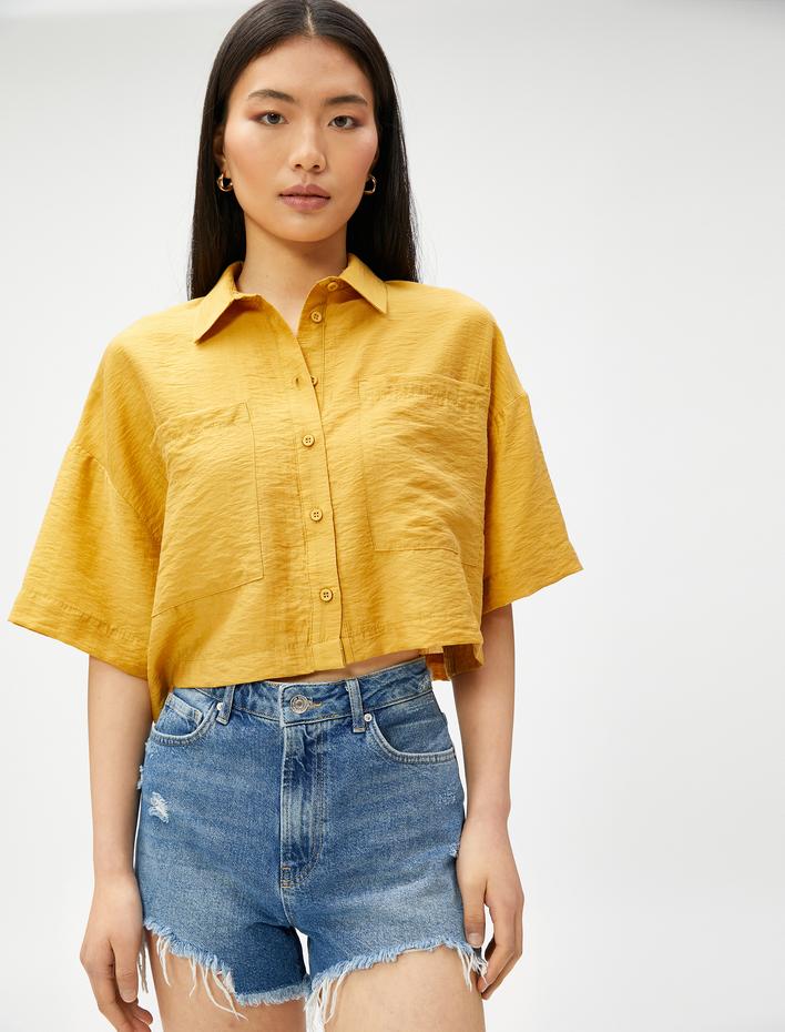  Crop Gömlek Cepli Kısa Kollu