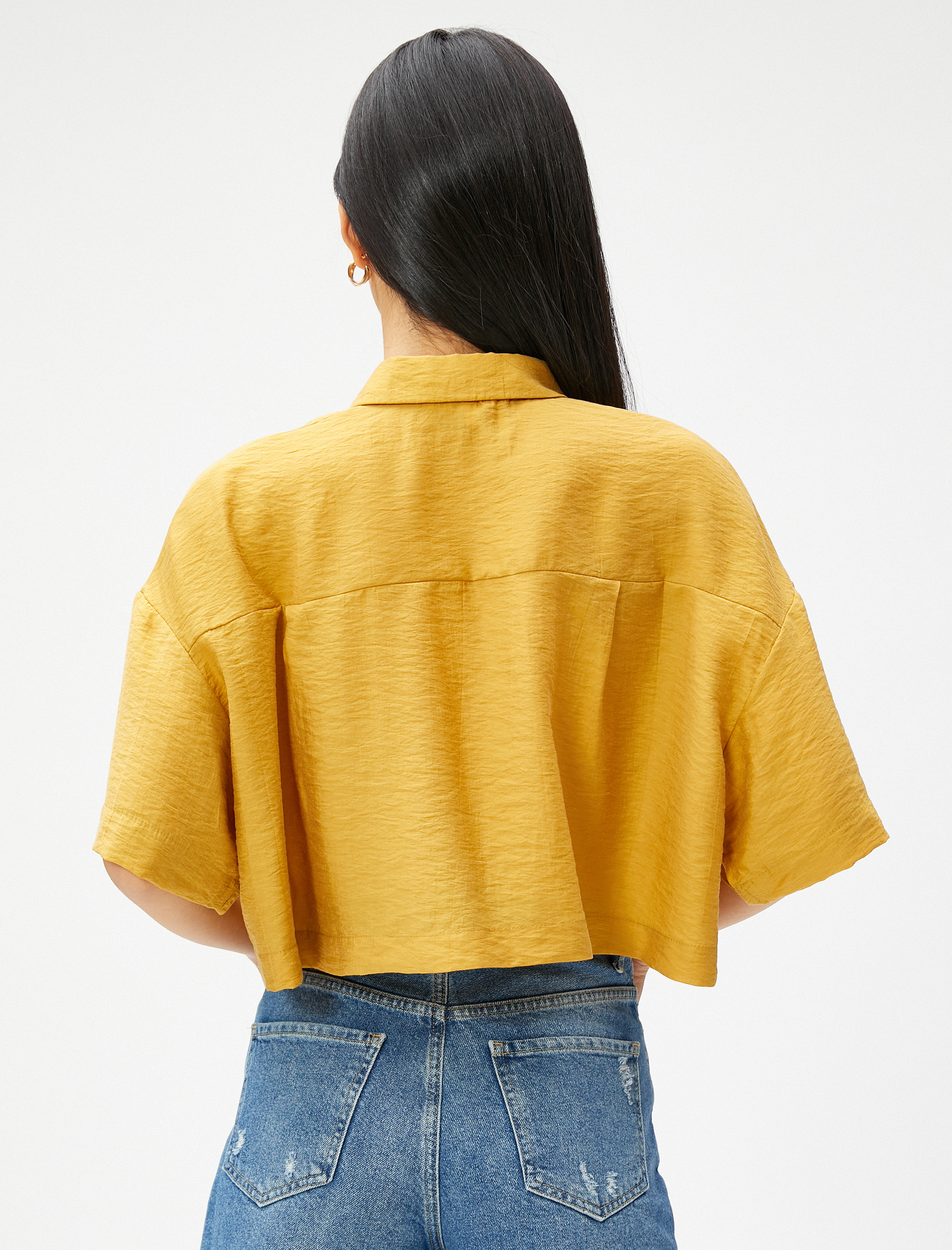   Crop Gömlek Cepli Kısa Kollu