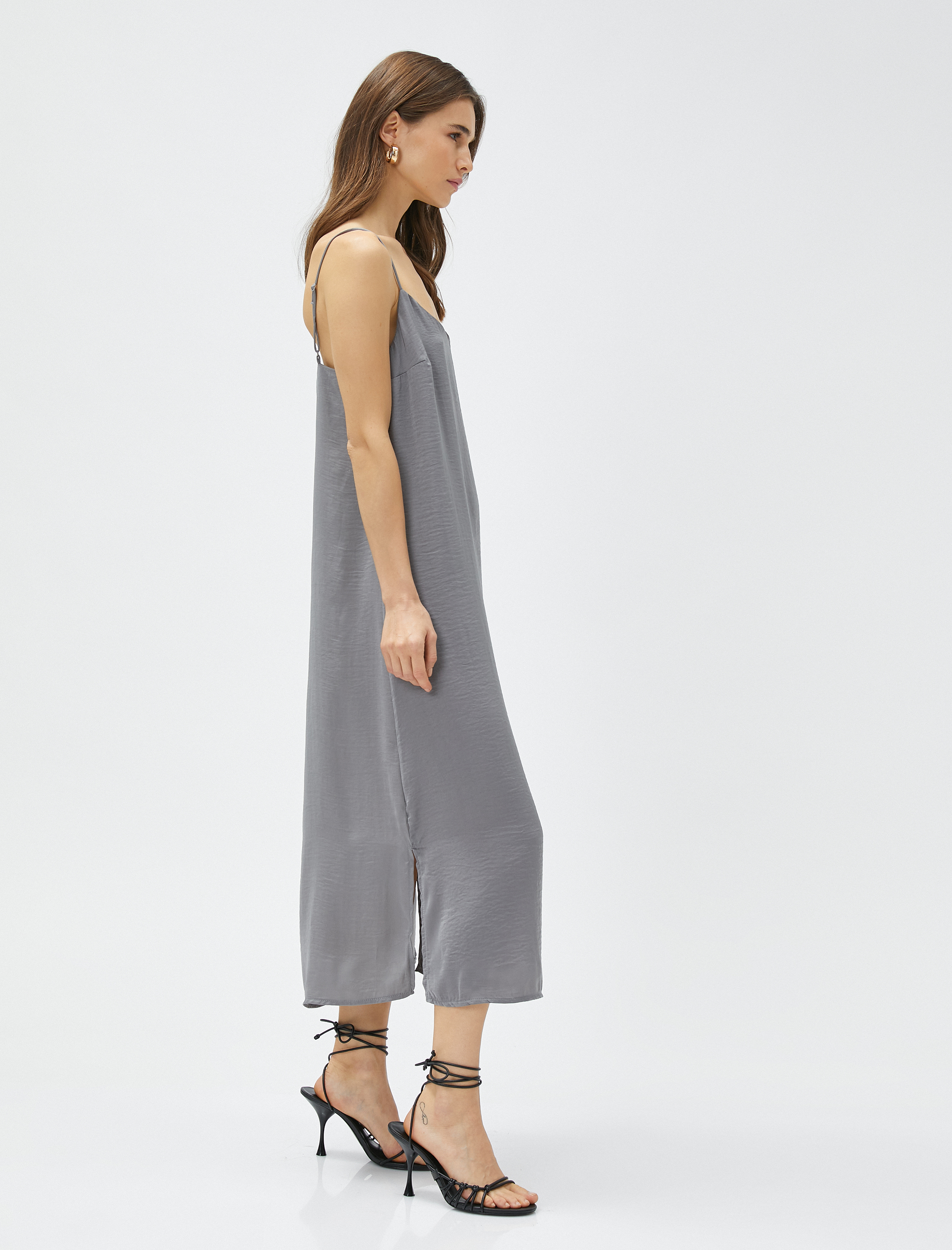   Midi Boy Elbise Ayarlanabilir Askılı Yırtmaçlı