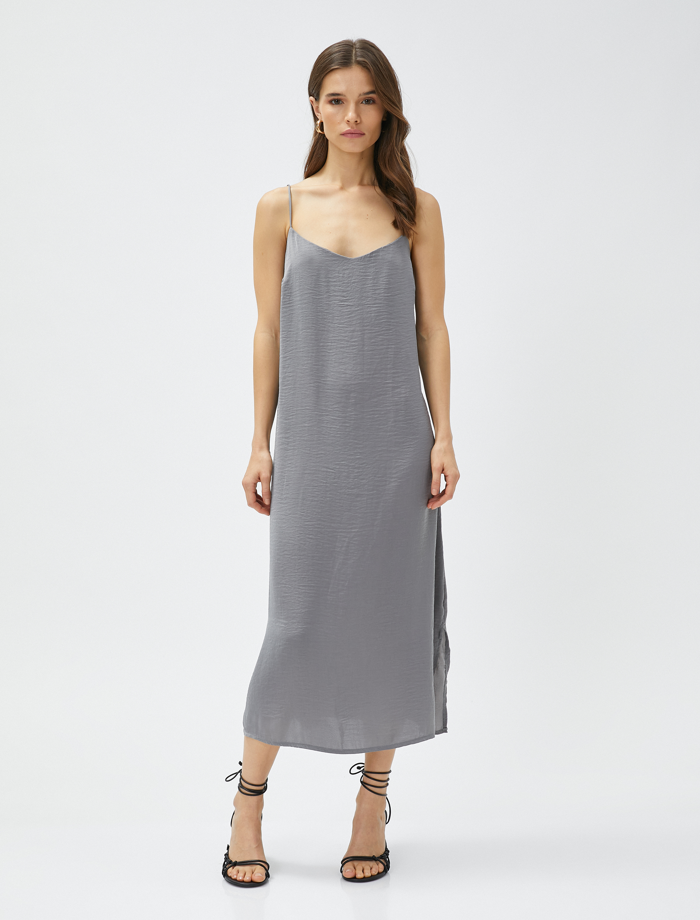   Midi Boy Elbise Ayarlanabilir Askılı Yırtmaçlı