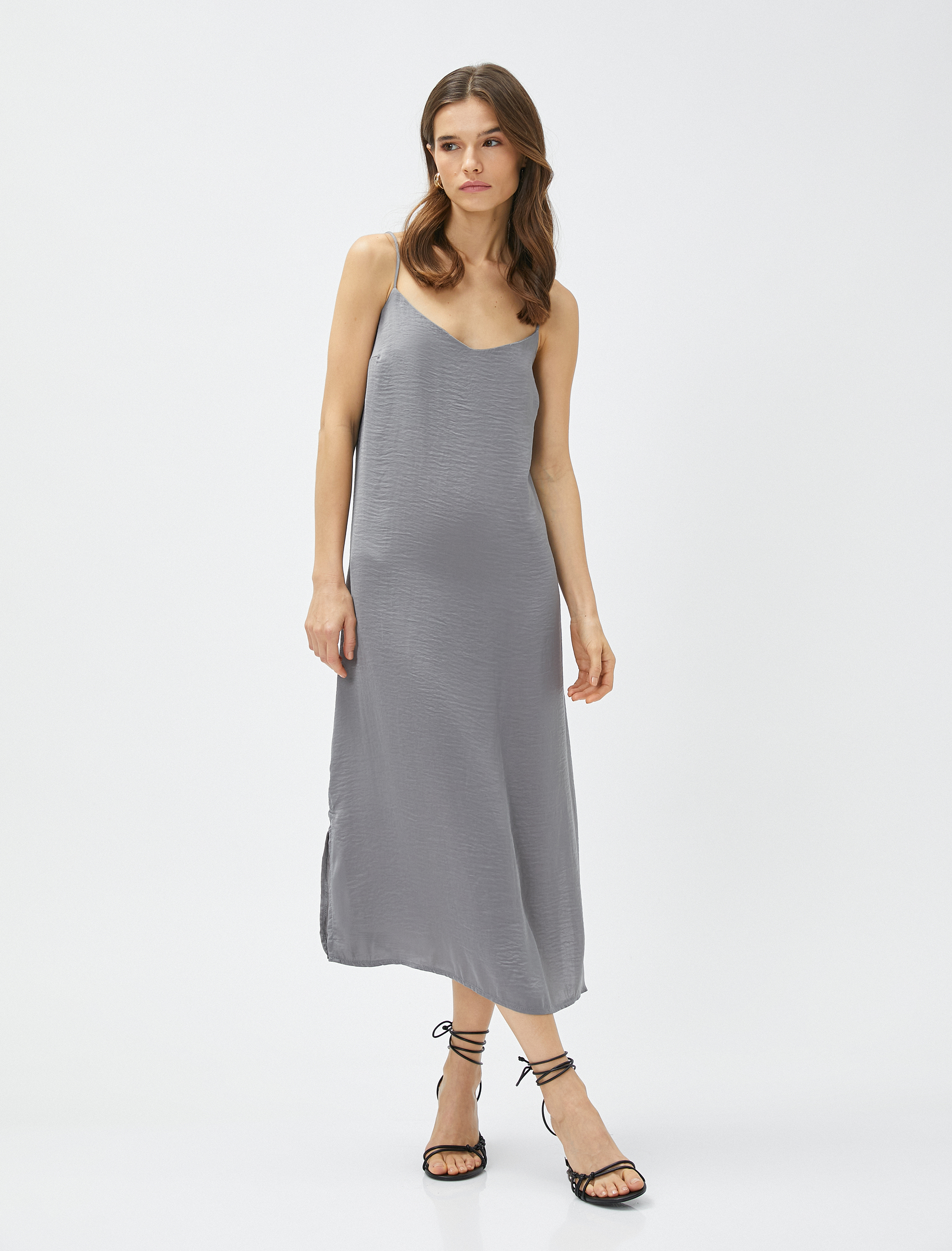   Midi Boy Elbise Ayarlanabilir Askılı Yırtmaçlı