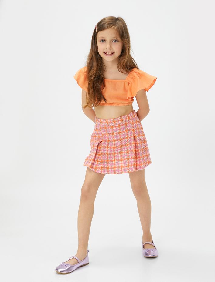 Kız Çocuk Tüvit Şort Etek Beli Lastikli Mini Boy
