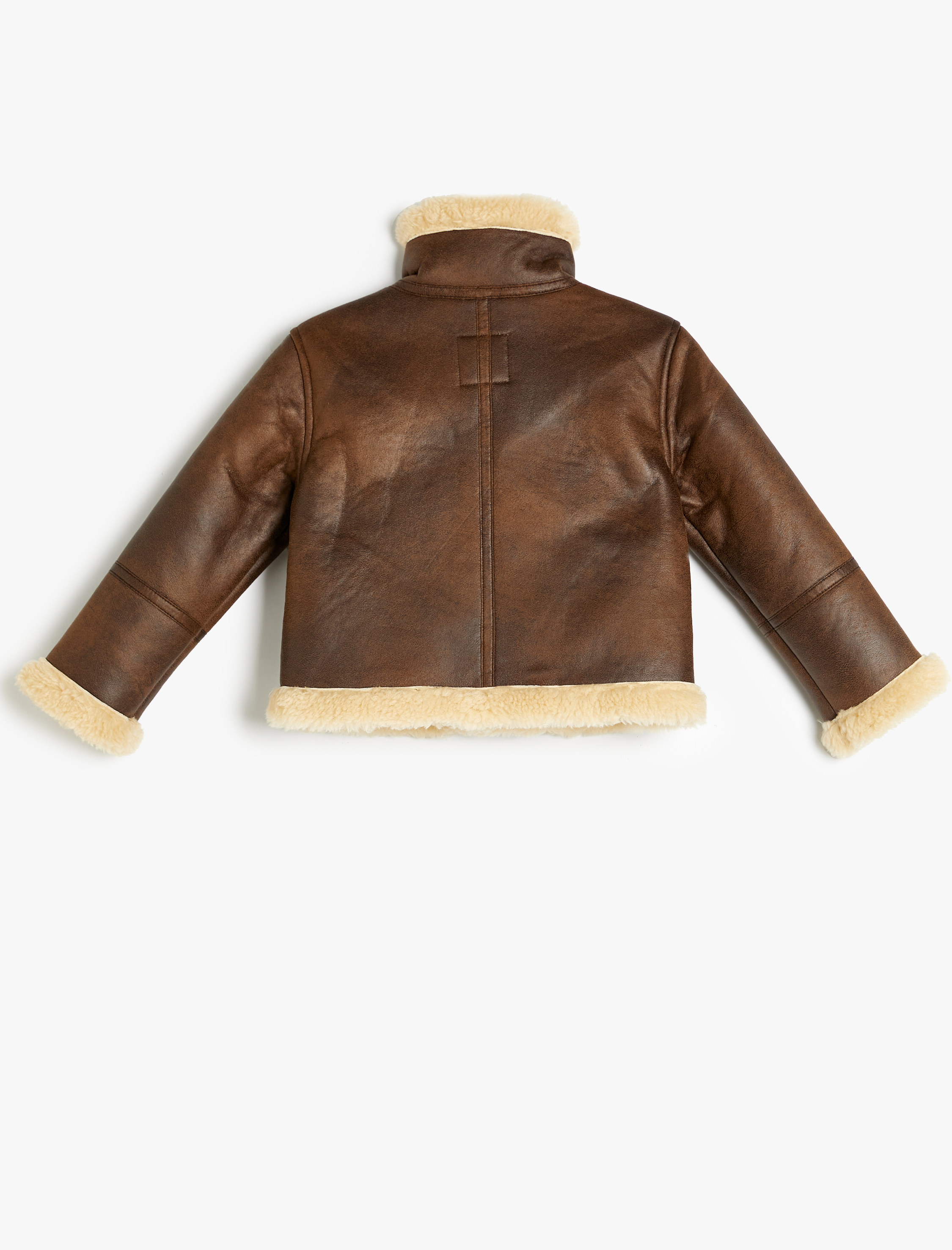  Kız Çocuk Peluş Detaylı Dik Yaka Cepli Suni Deri Ceket