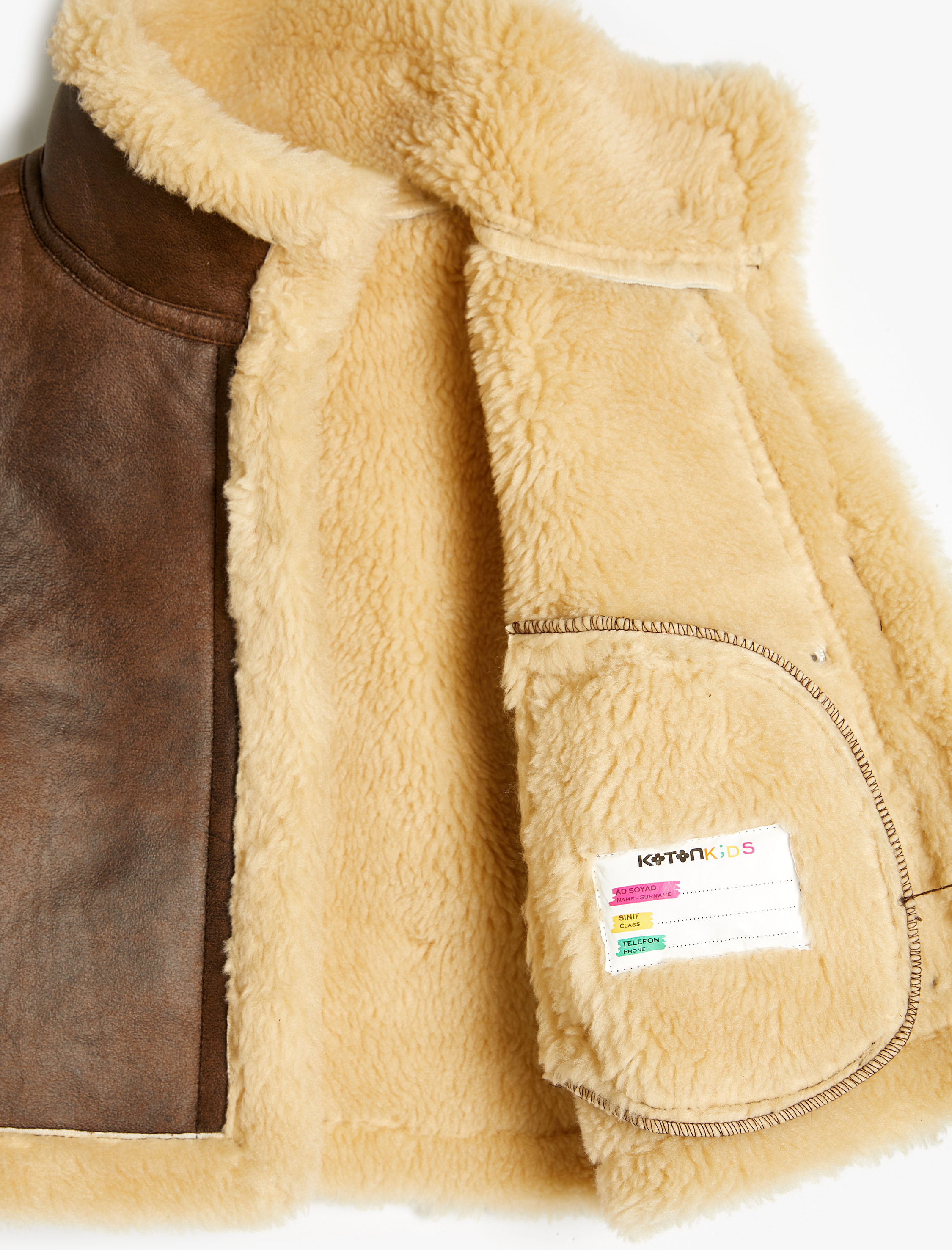  Kız Çocuk Peluş Detaylı Dik Yaka Cepli Suni Deri Ceket