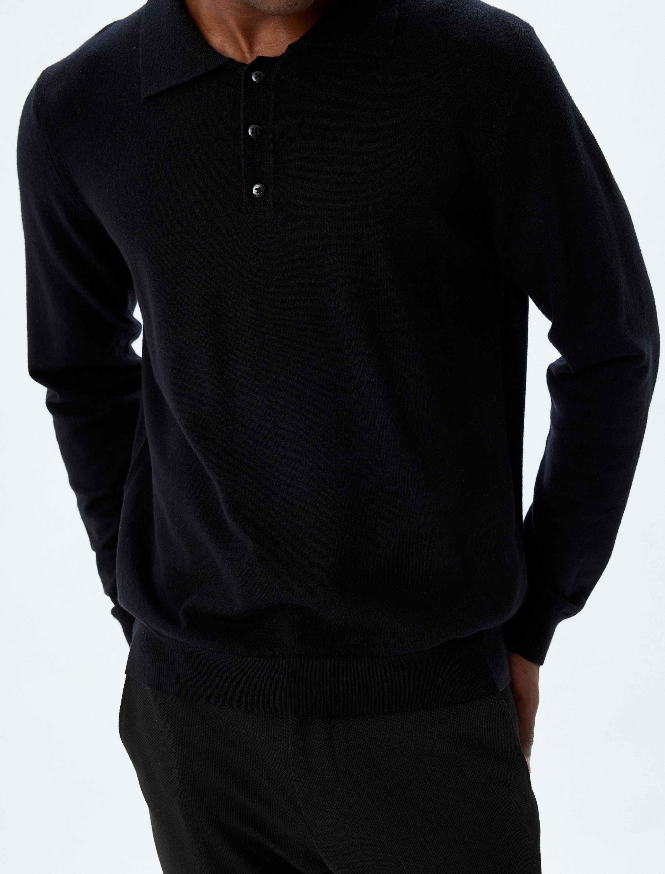   Polo Yaka Kazak Triko Basic Uzun Kollu Düğmeli