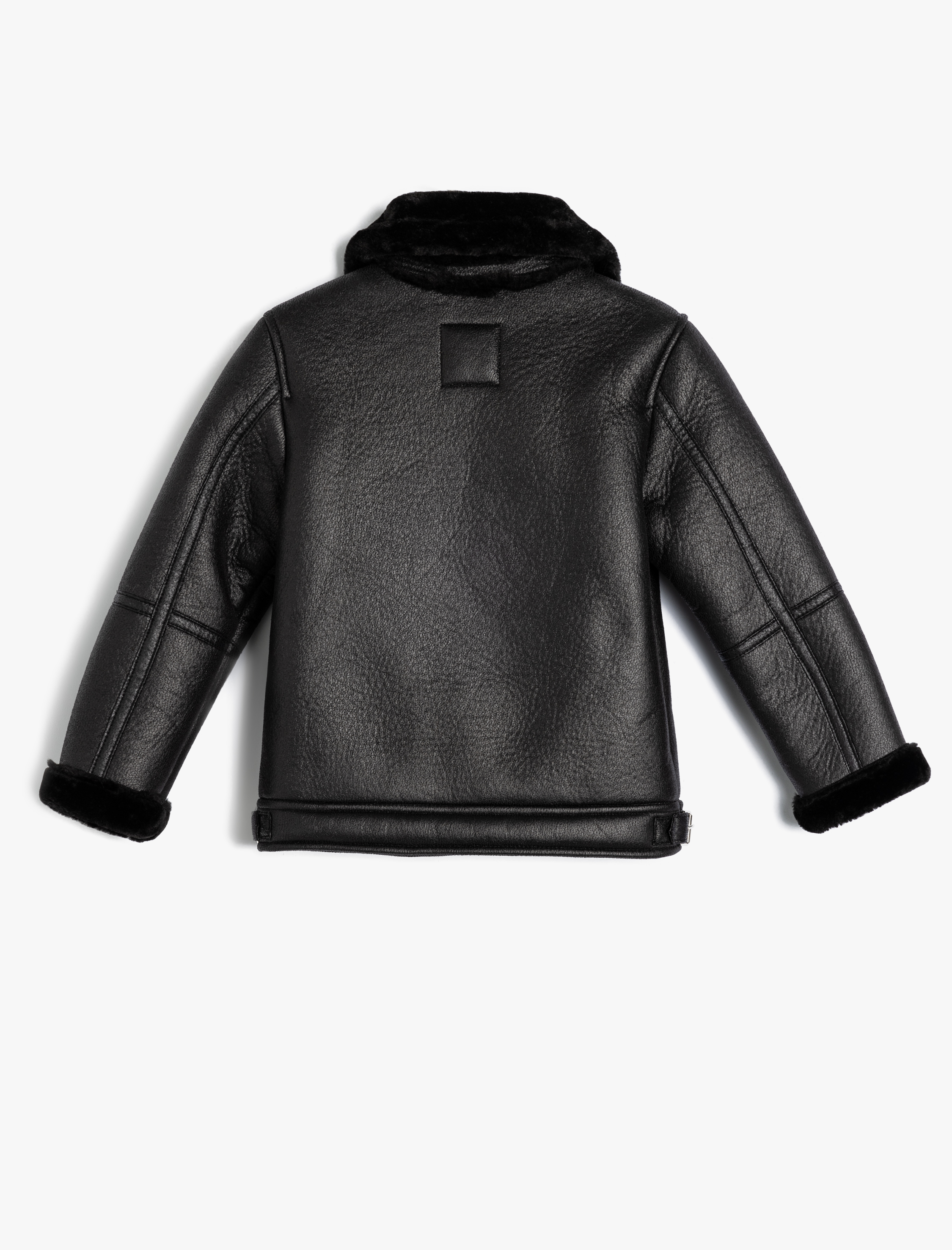 Kız Çocuk Biker Ceket Deri Görünümlü Suni Kürk Yaka Detaylı Fermuarlı