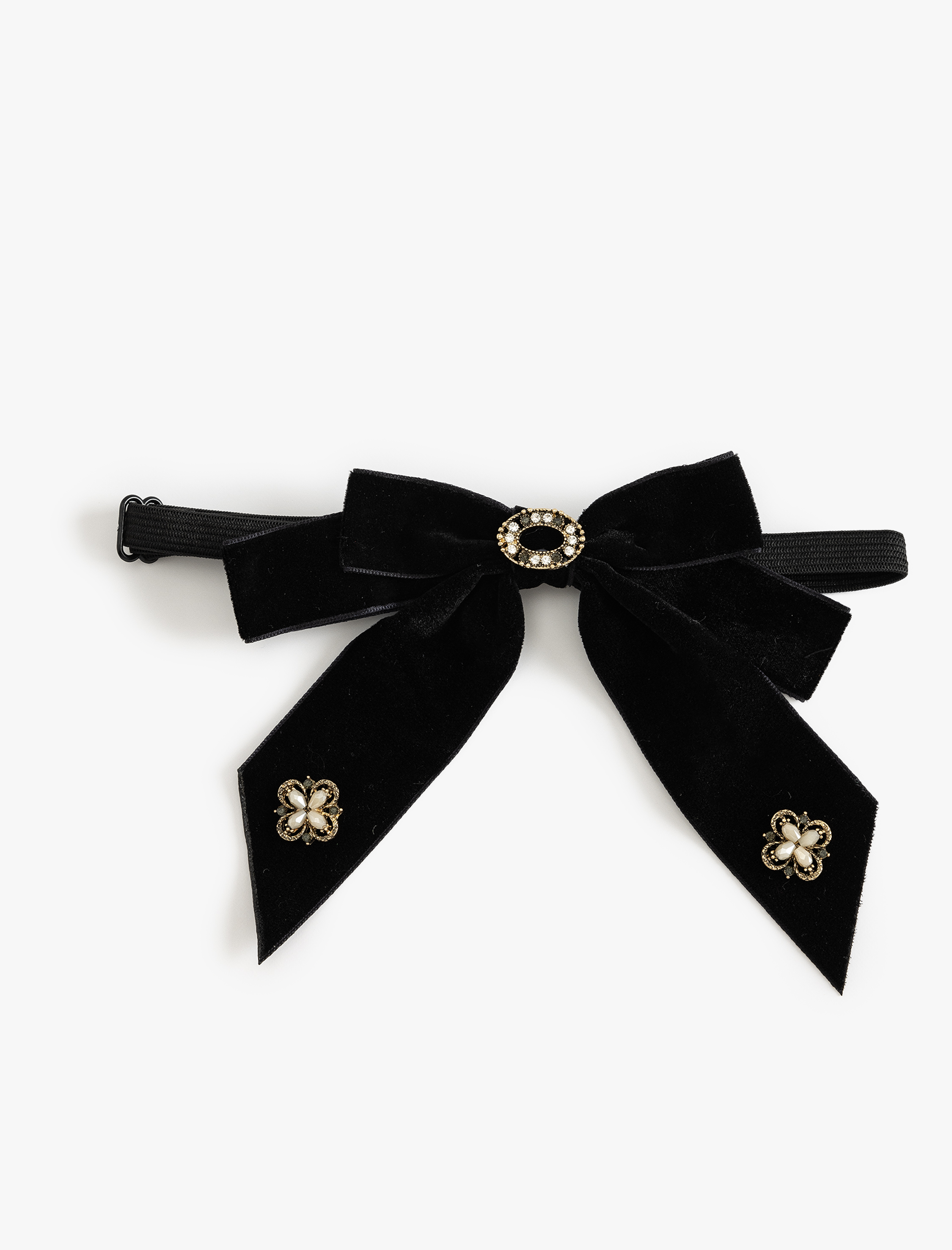  Kadın Kadife Fiyonk Choker Kolye Taşlı